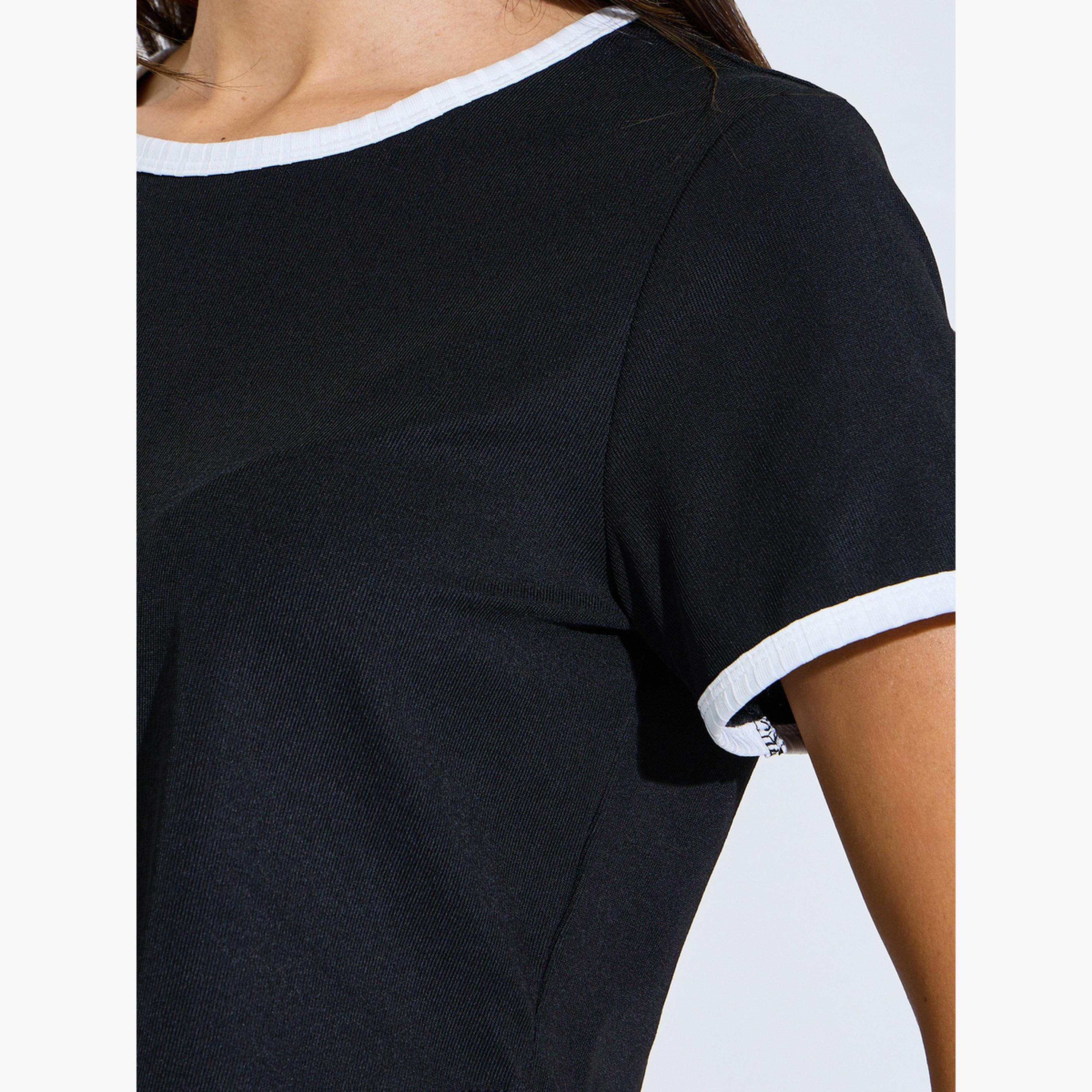 Styli Black Crop Ringer T-Shirt and Pyjama Set-women-clothing-nightwear-pyjamas-longsets-image-5