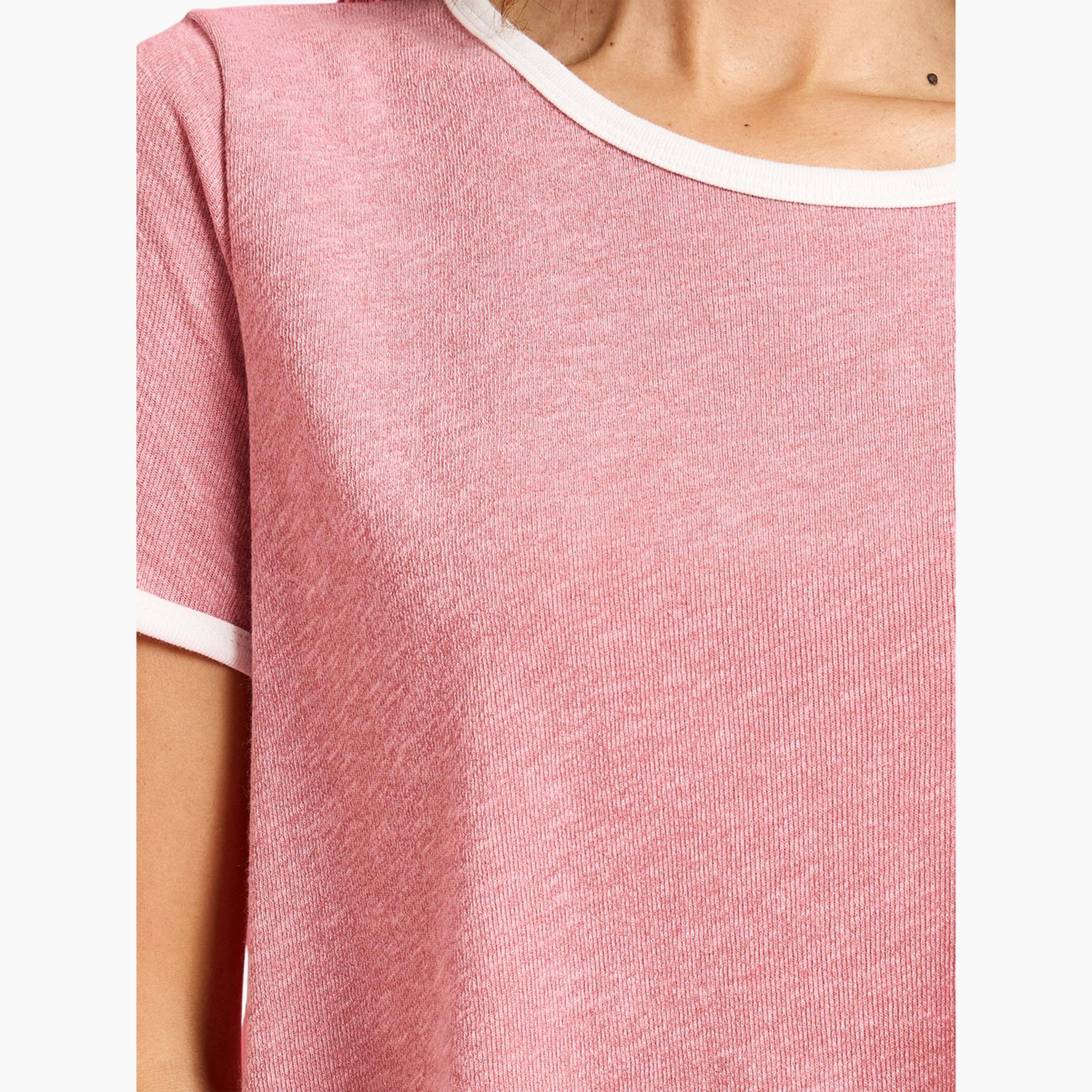 Styli Pink Crop Ringer T-Shirt and Pyjama Set-women-clothing-nightwear-pyjamas-longsets-image-5