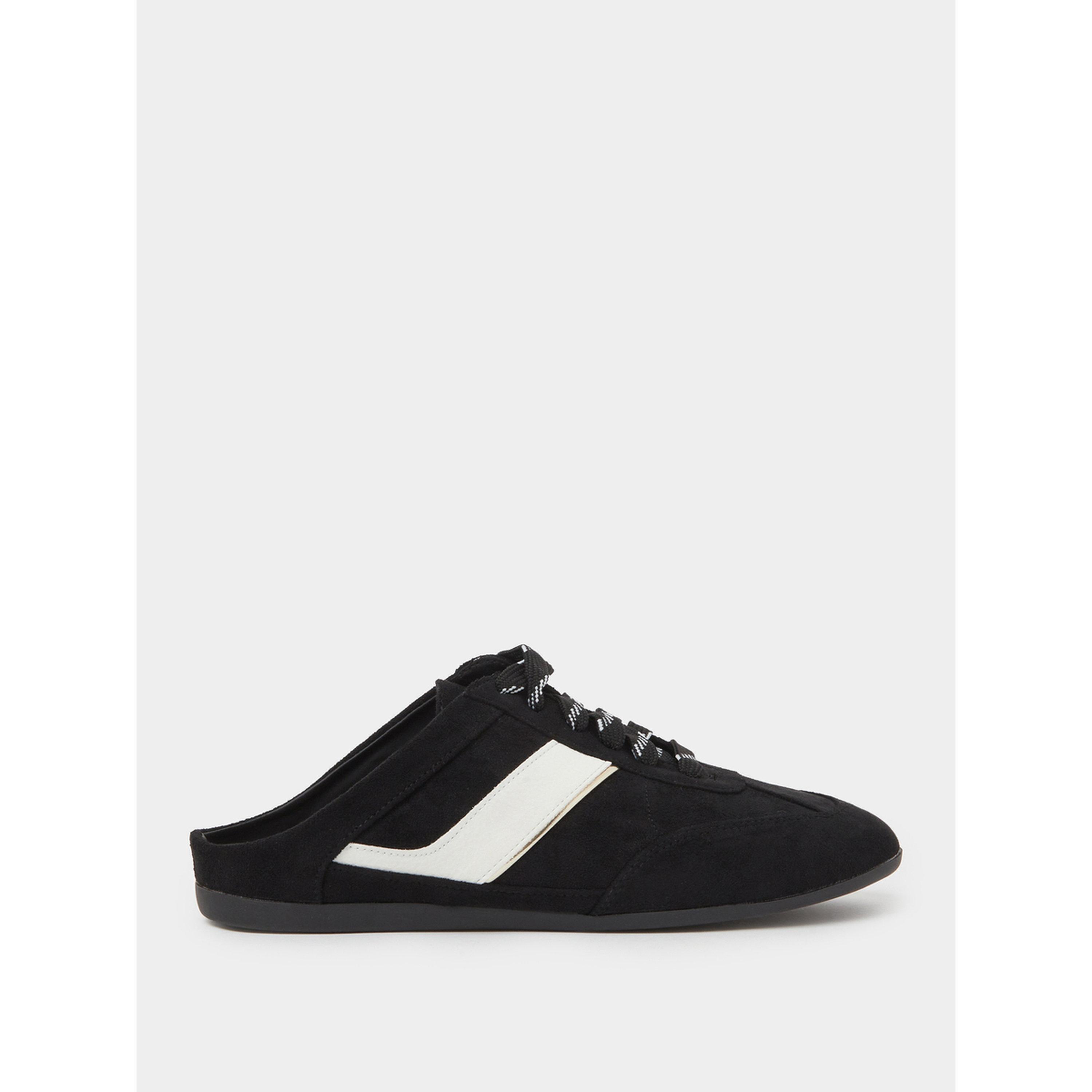 حذاء سنيكرز مكشوف الظهر بشرائط بيضاء أسود-women-shoes-sneakers-image-2