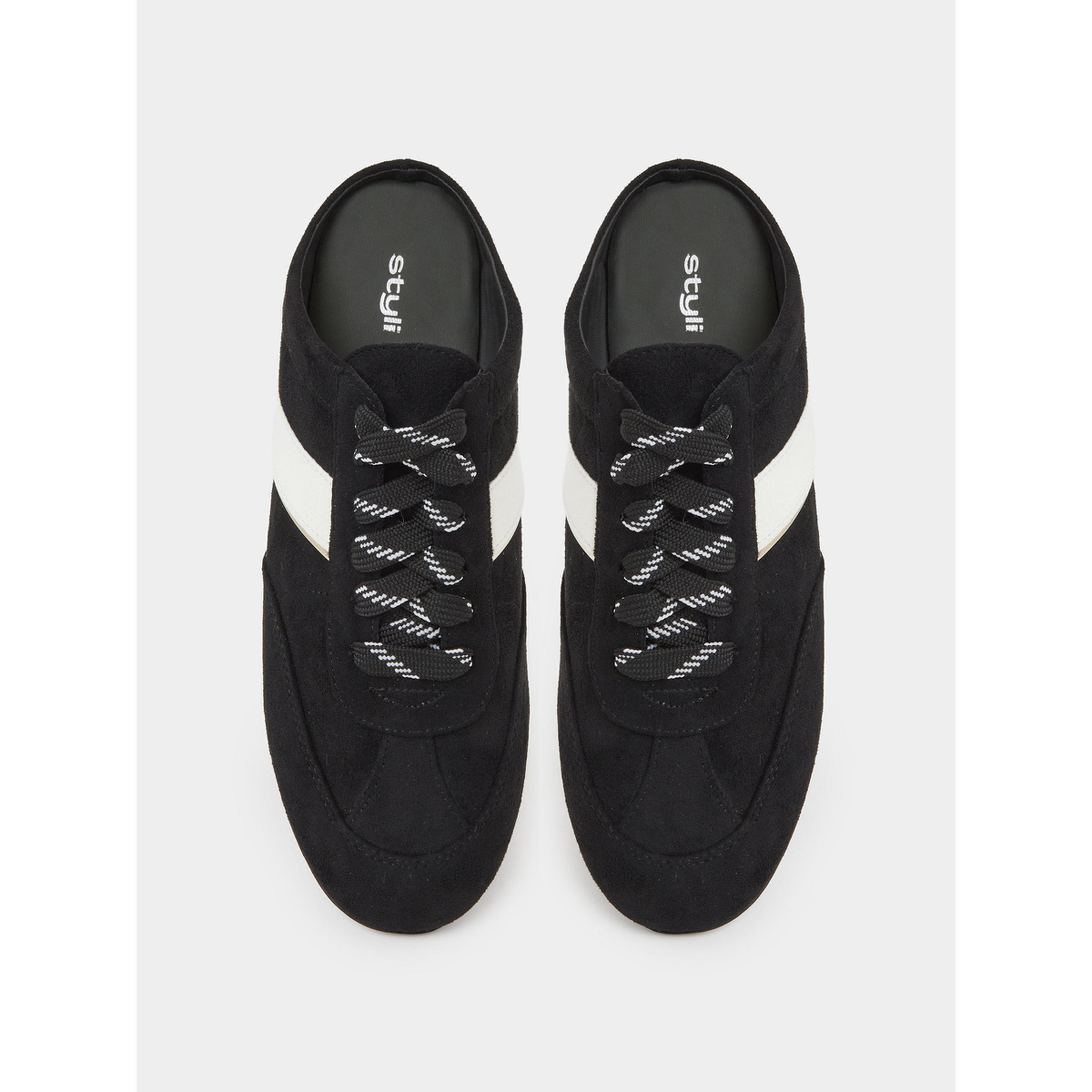 حذاء سنيكرز مكشوف الظهر بشرائط بيضاء أسود-women-shoes-sneakers-image-3