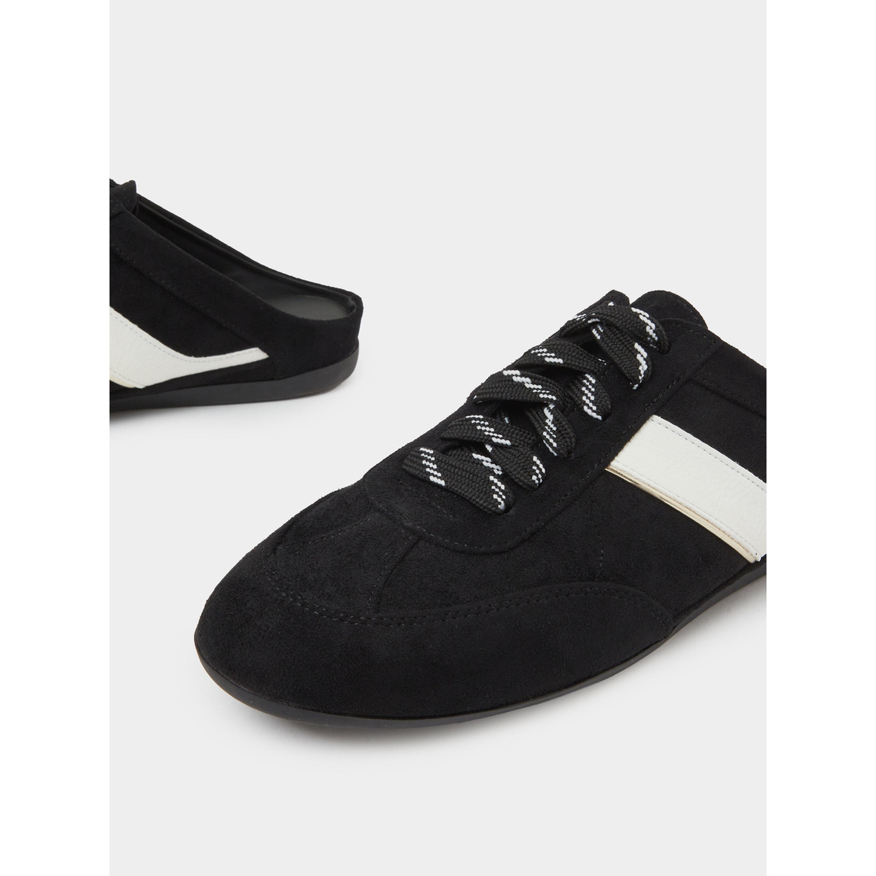 حذاء سنيكرز مكشوف الظهر بشرائط بيضاء أسود-women-shoes-sneakers-image-4