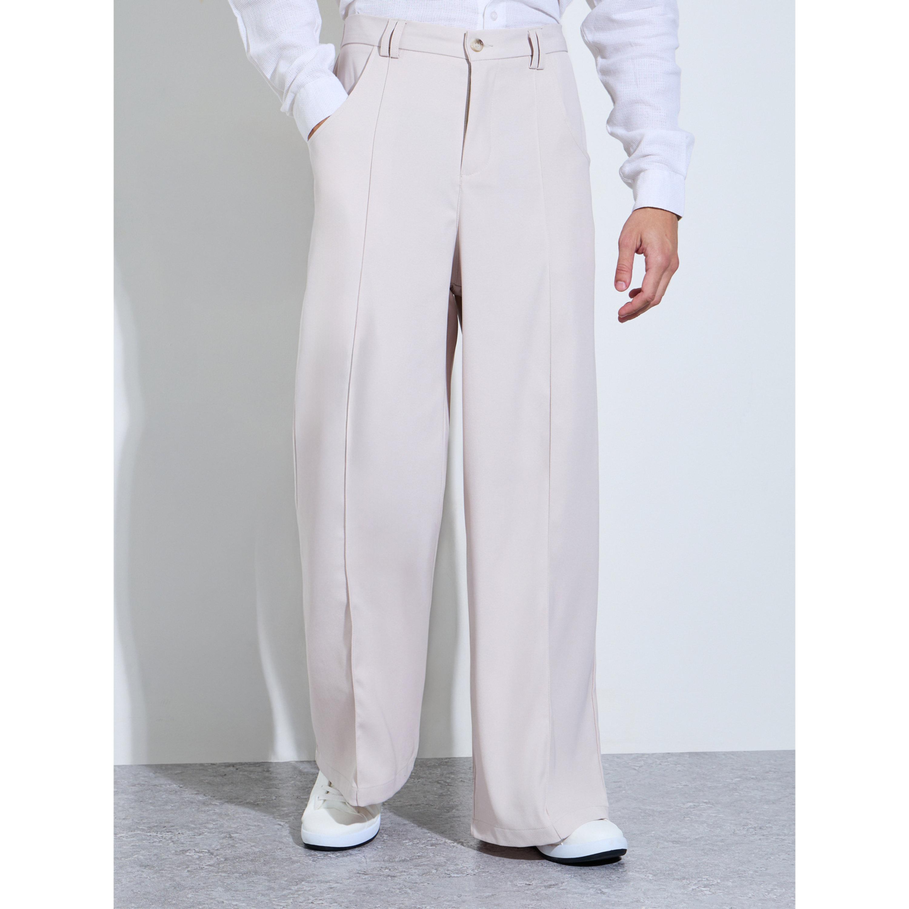 بنطال بأرجل واسعة ودرزة وسطى باللون الكريمه-men-clothing-trousersandchinos-trousers-image-1