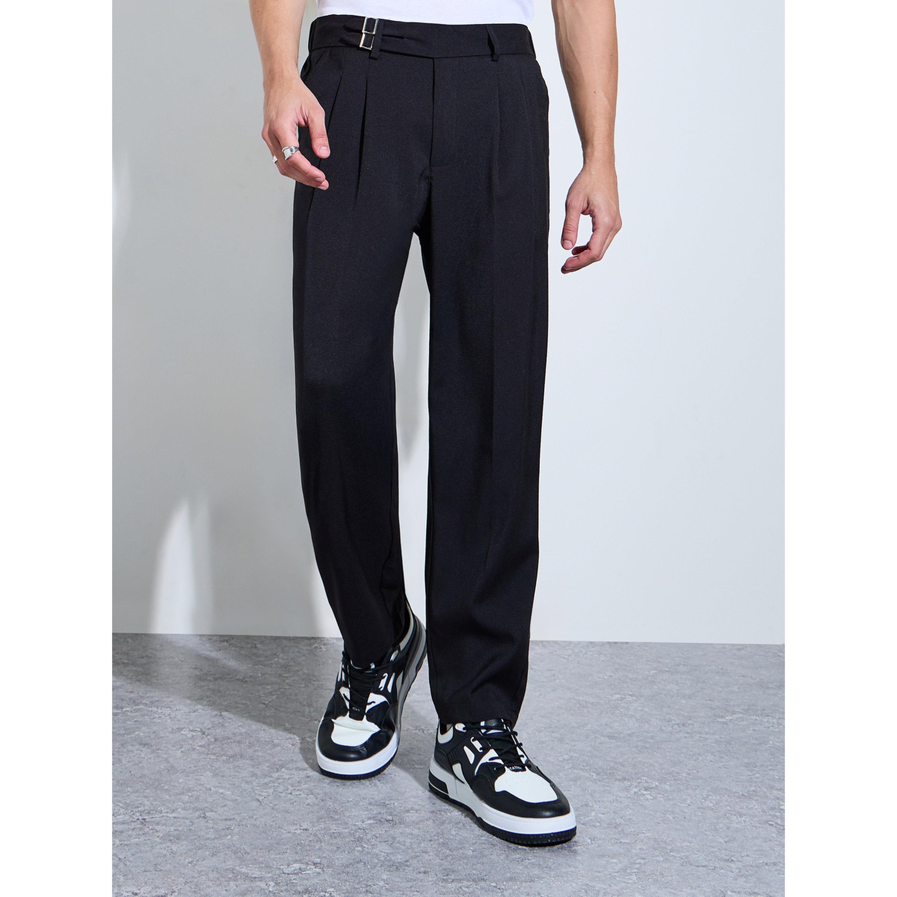Take Two Black Fold Pleat Casual Trousers-men-clothing-trousersandchinos-trousers-image-1