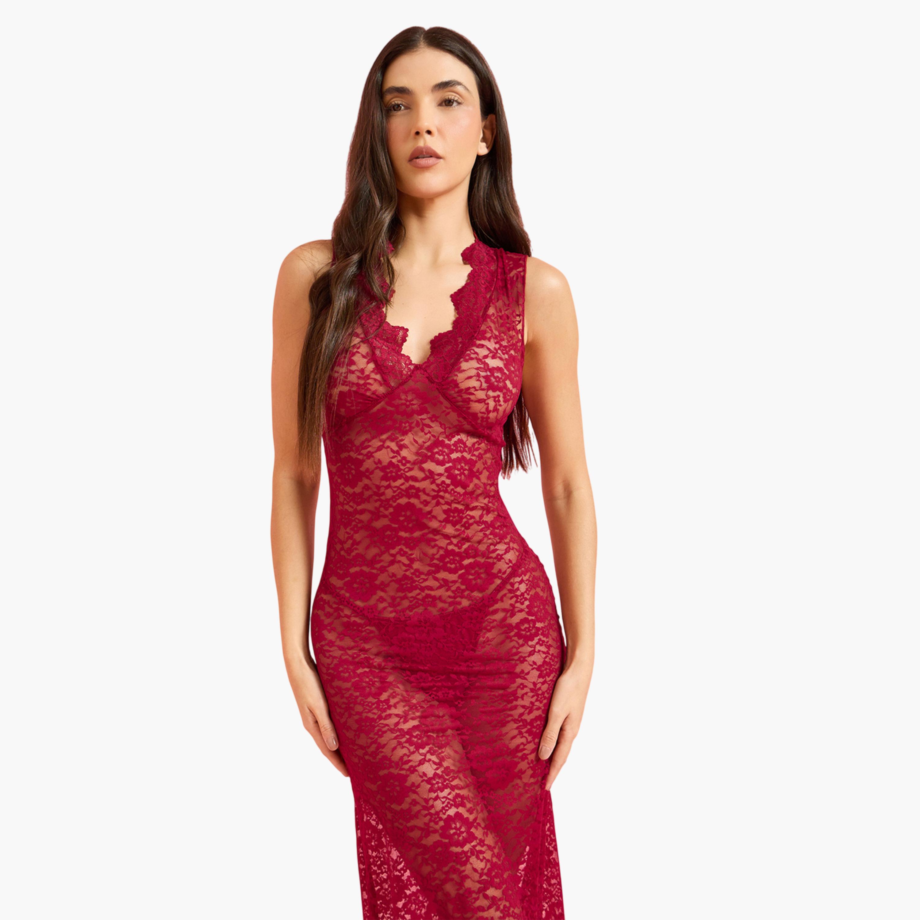 قميص نوم ضيق بتفاصيل دانتيل مع سراويل داخلية-women-clothing-lingerie-babydollsandbodysuits-image-3