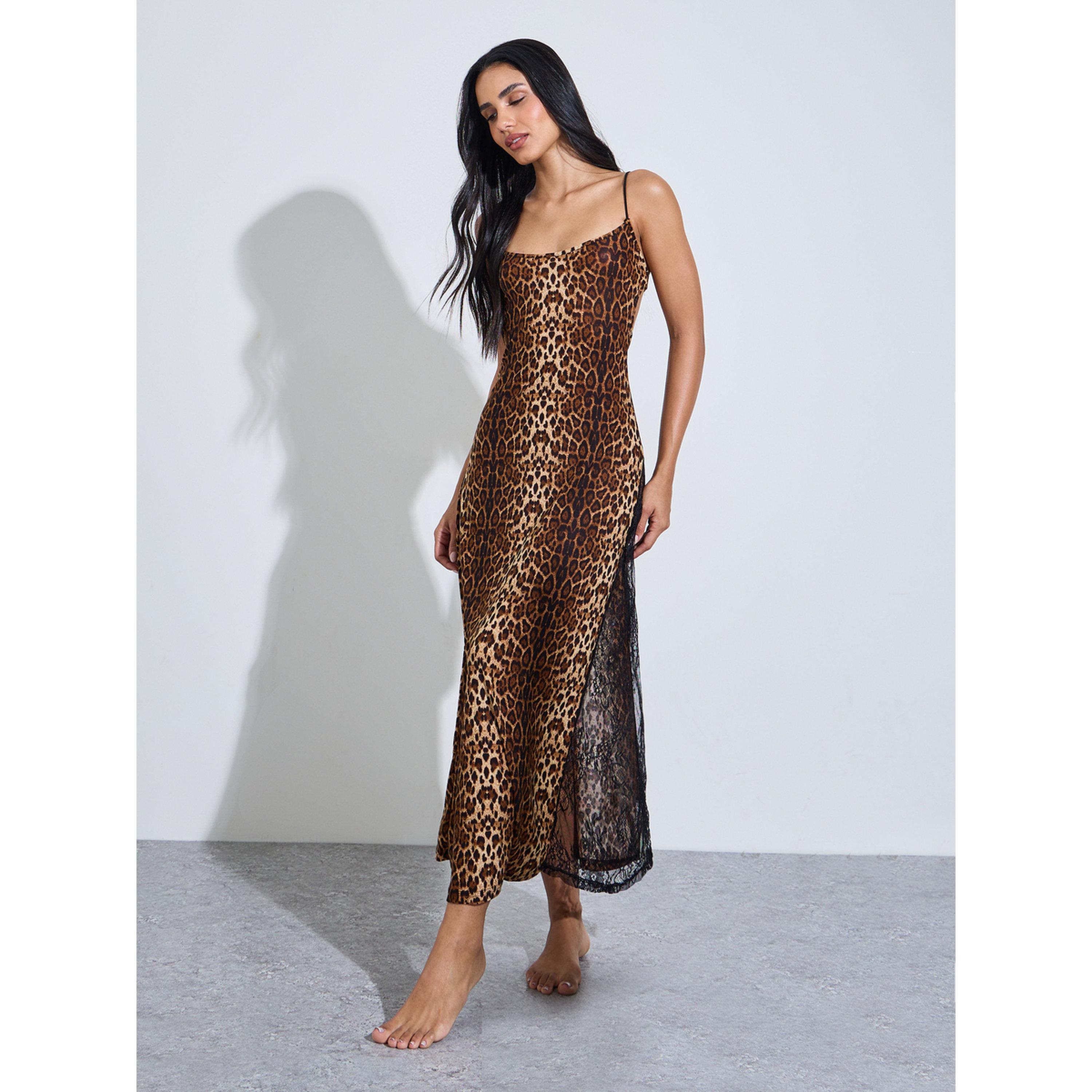 Styli Brown Leopard Print Lace Details Maxi Slip Dress-women-clothing-lingerie-babydollsandbodysuits-image-1