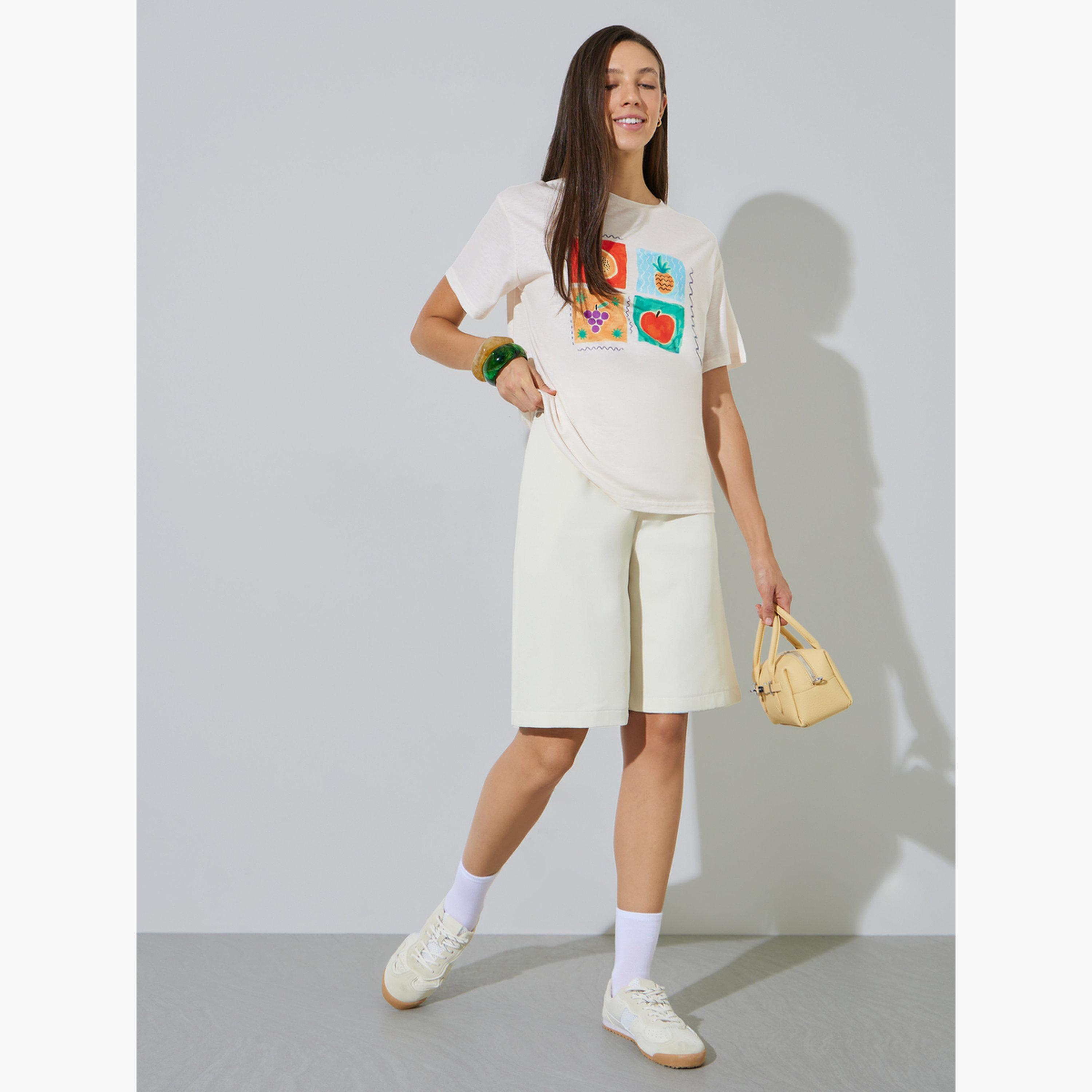 Styli Cream Relaxed Fit Graphic Fruit Print T-Shirt-women-clothing-tshirts-image-2