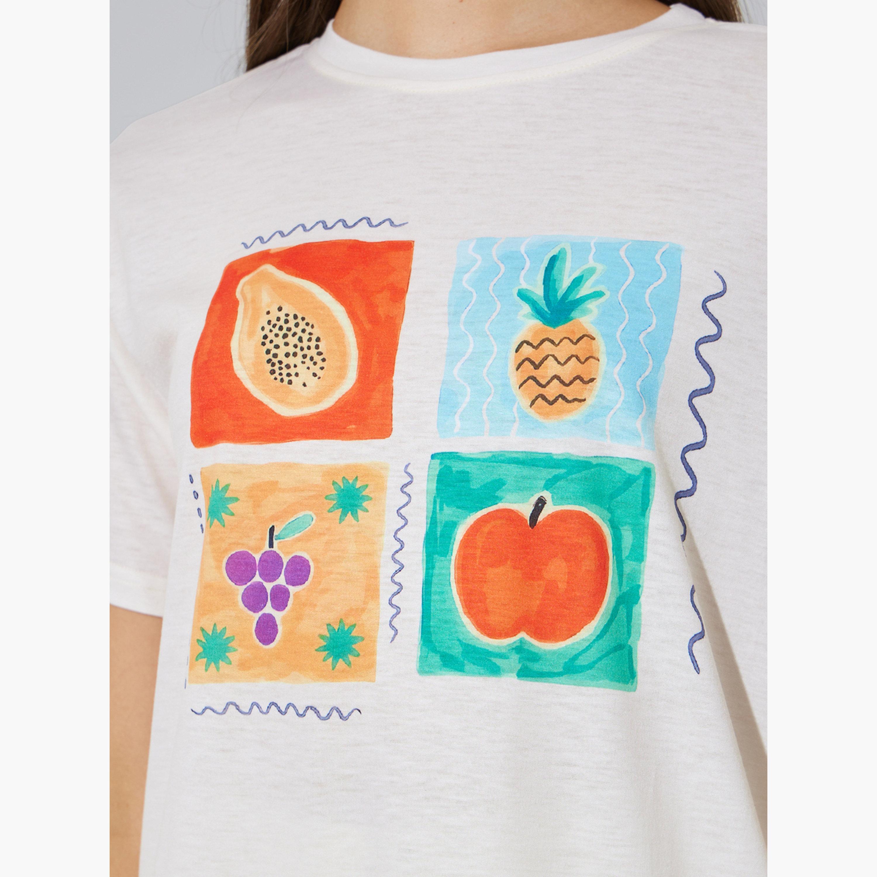 Styli Cream Relaxed Fit Graphic Fruit Print T-Shirt-women-clothing-tshirts-image-5