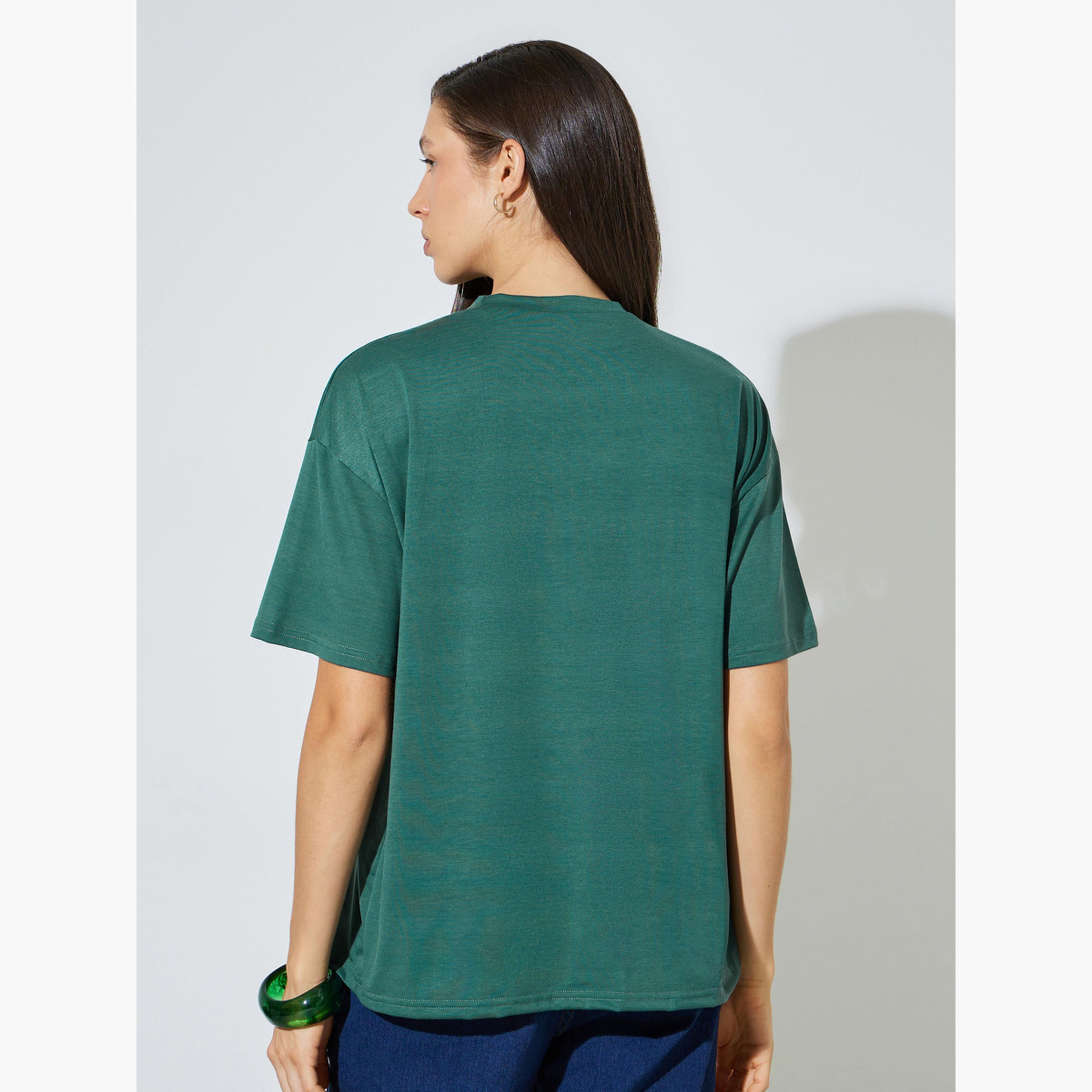 ستايلي - تيشيرت أخضر واسع برقبة دائرية-women-clothing-tshirts-image-3