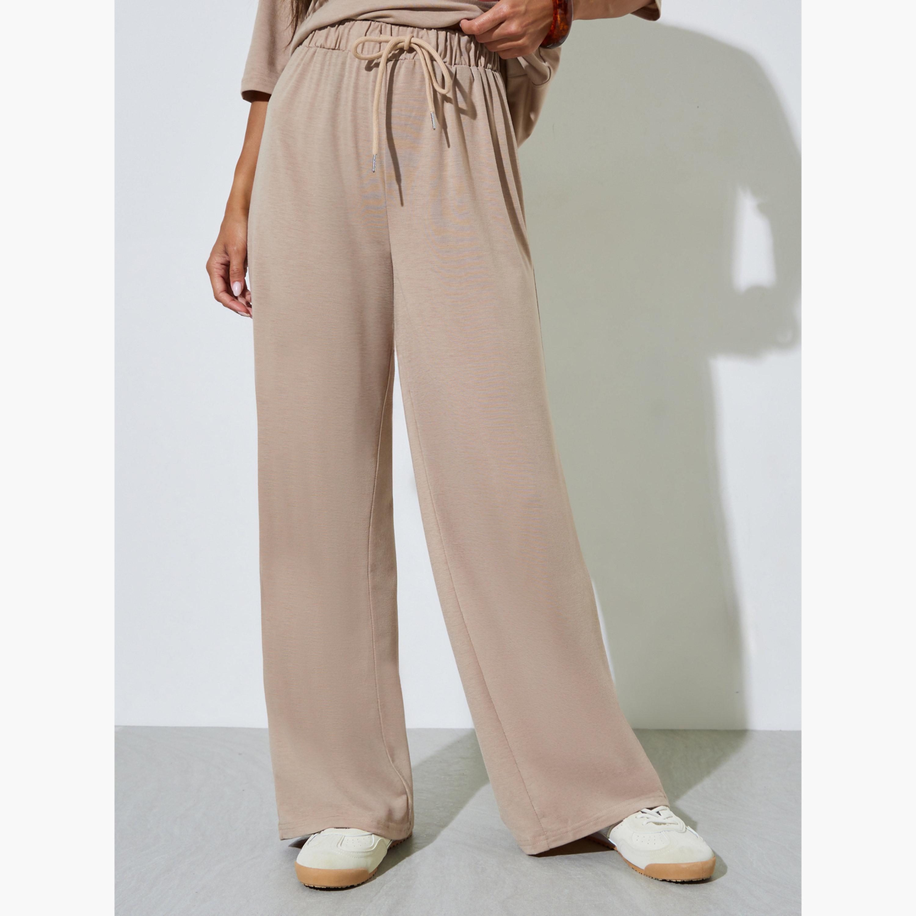 Styli Brown Solid Oversized T-Shirt and Wide Leg Pants Set-women-clothing-coordsets-image-4