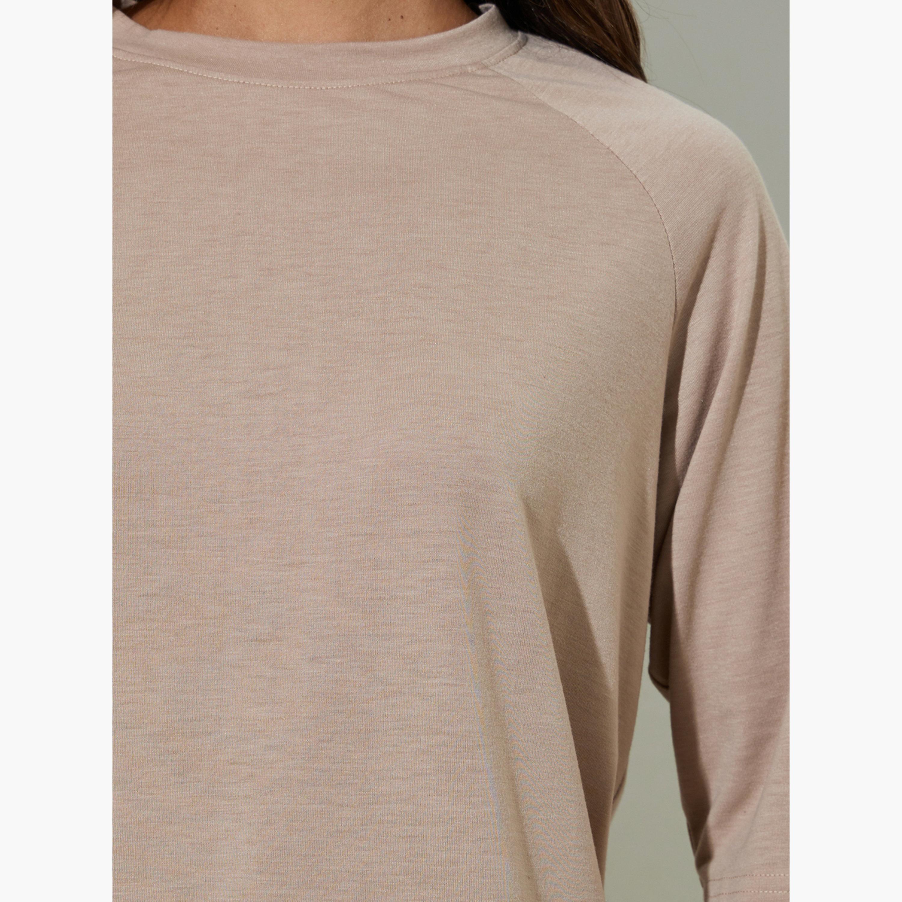 طقم من بنطال بأرجل واسعة وتيشيرت واسع بلون سادة لون بني-women-clothing-coordsets-image-5