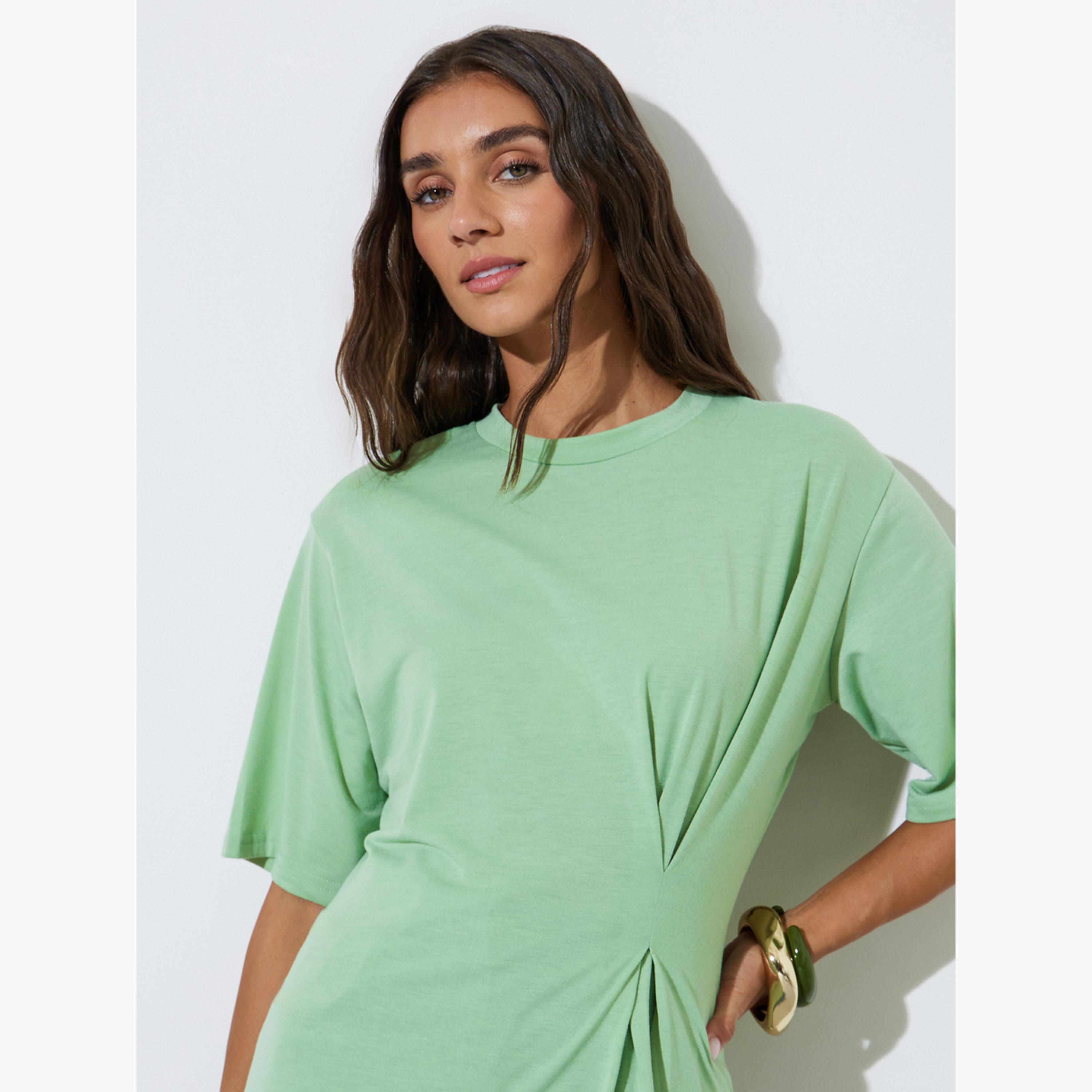 تيشيرت أخضر بكسرات وقصة عادية-women-clothing-tshirts-image-3