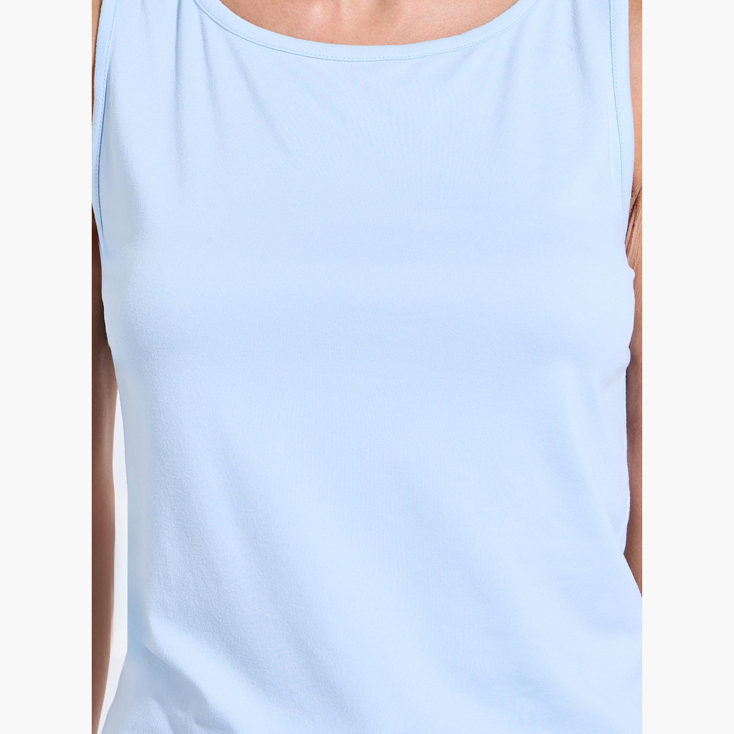ستايلي - طقم بيجاما أزرق سادة برقبة دائرية وقميص داخلي منقوش-women-clothing-nightwear-pyjamas-longsets-image-5