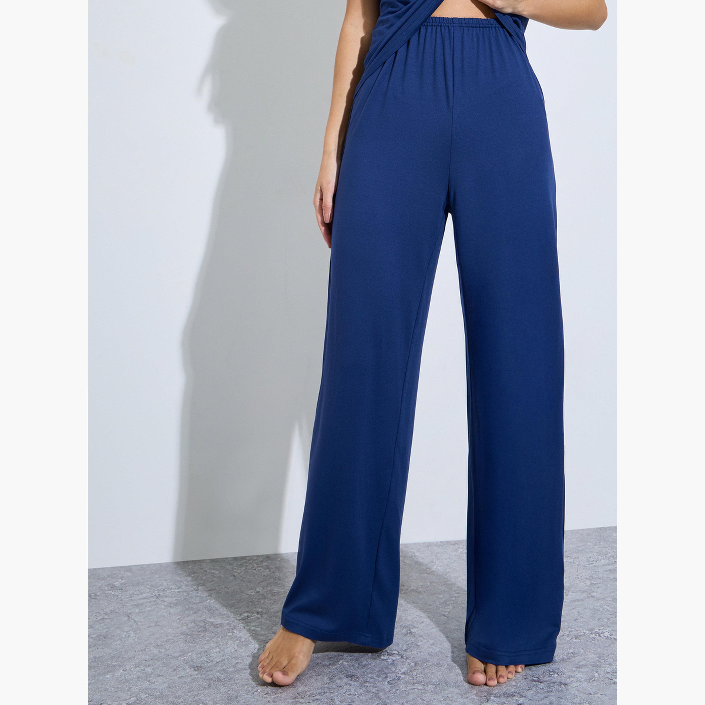 Styli Navy Blue Henley T-Shirt and Straight Pajama Set-women-clothing-nightwear-pyjamas-longsets-image-4