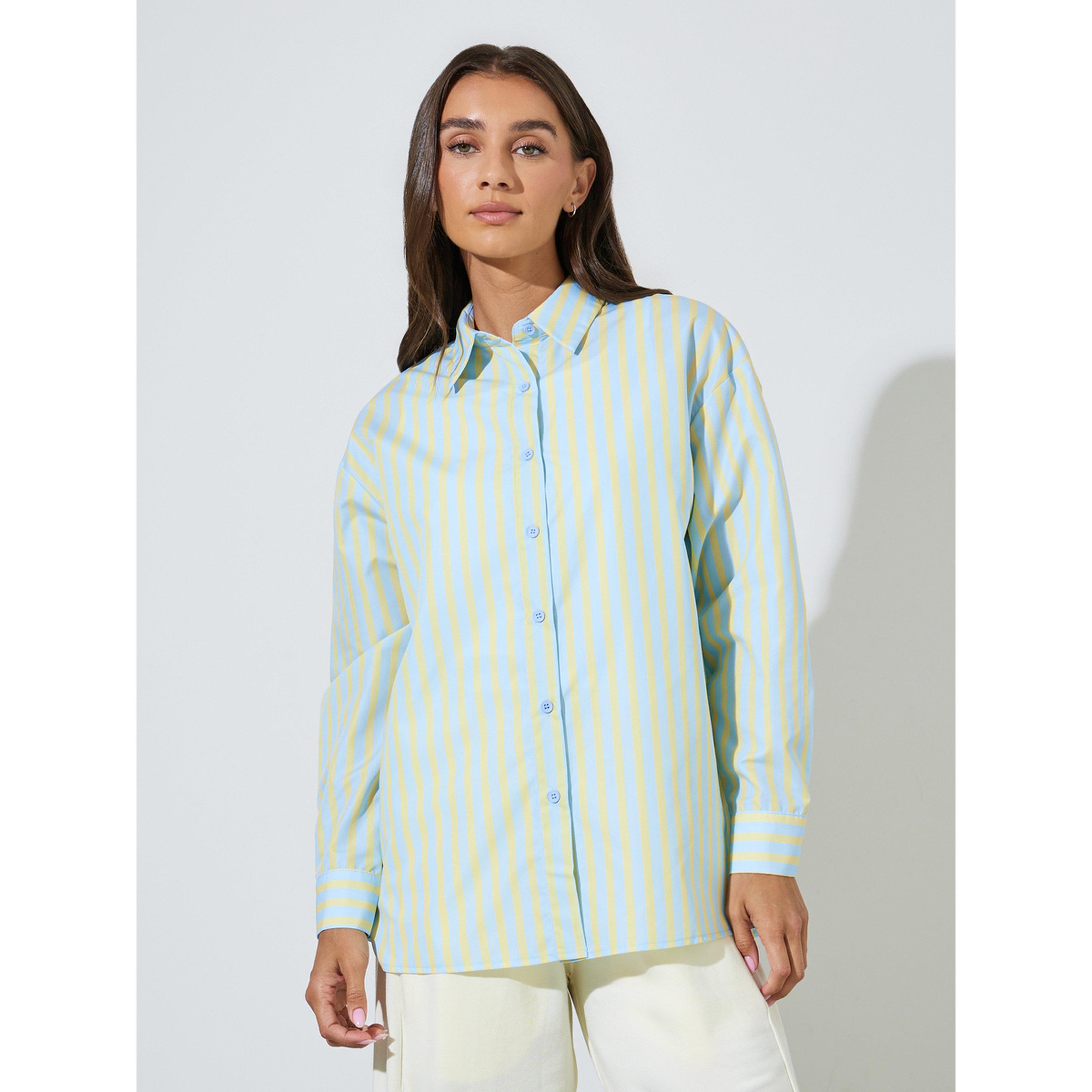 بلوزة طويلة واسعة بأكمام طويلة ومخططة متعددة الألوان-women-clothing-shirtsandblouses-shirts-image-1