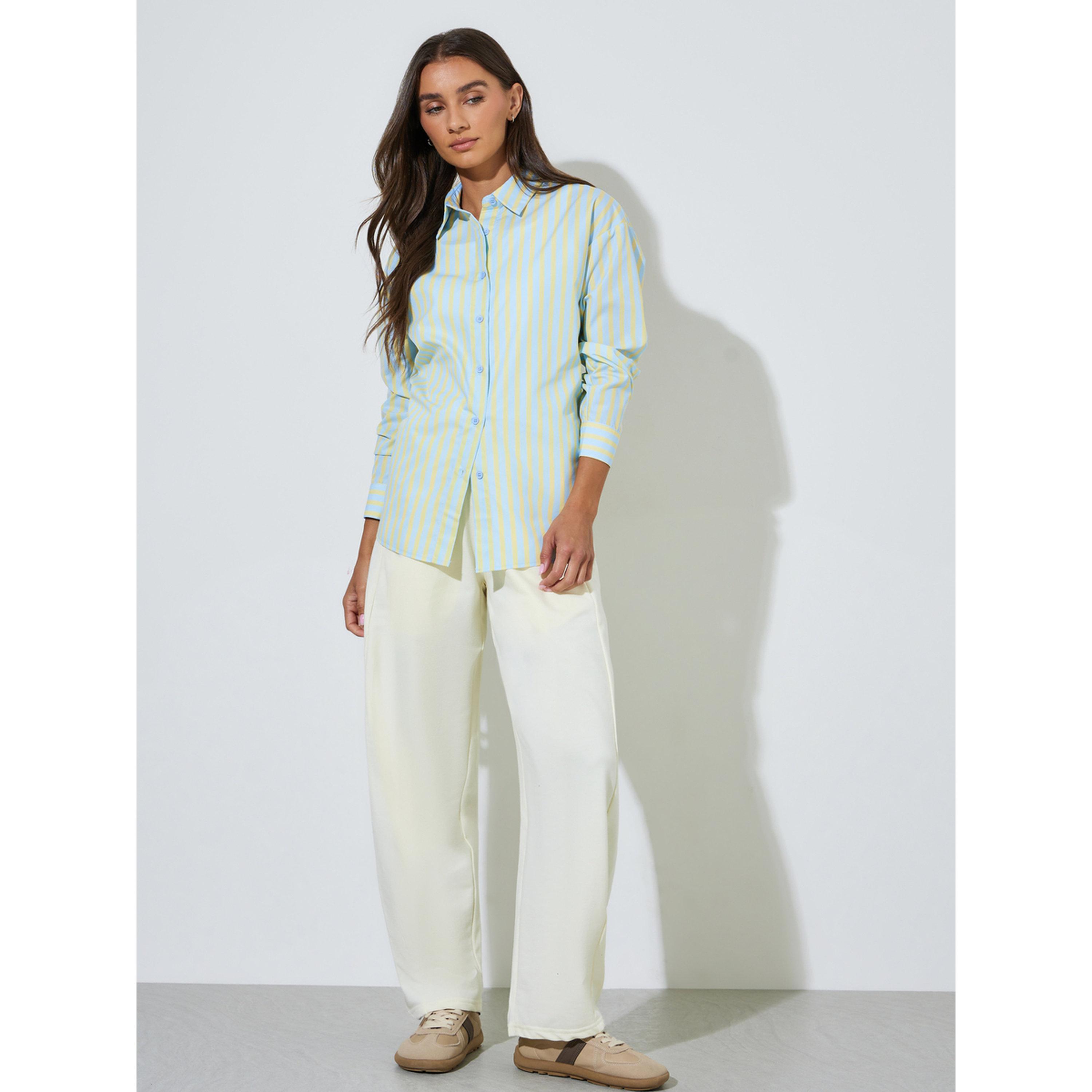 بلوزة طويلة واسعة بأكمام طويلة ومخططة متعددة الألوان-women-clothing-shirtsandblouses-shirts-image-2