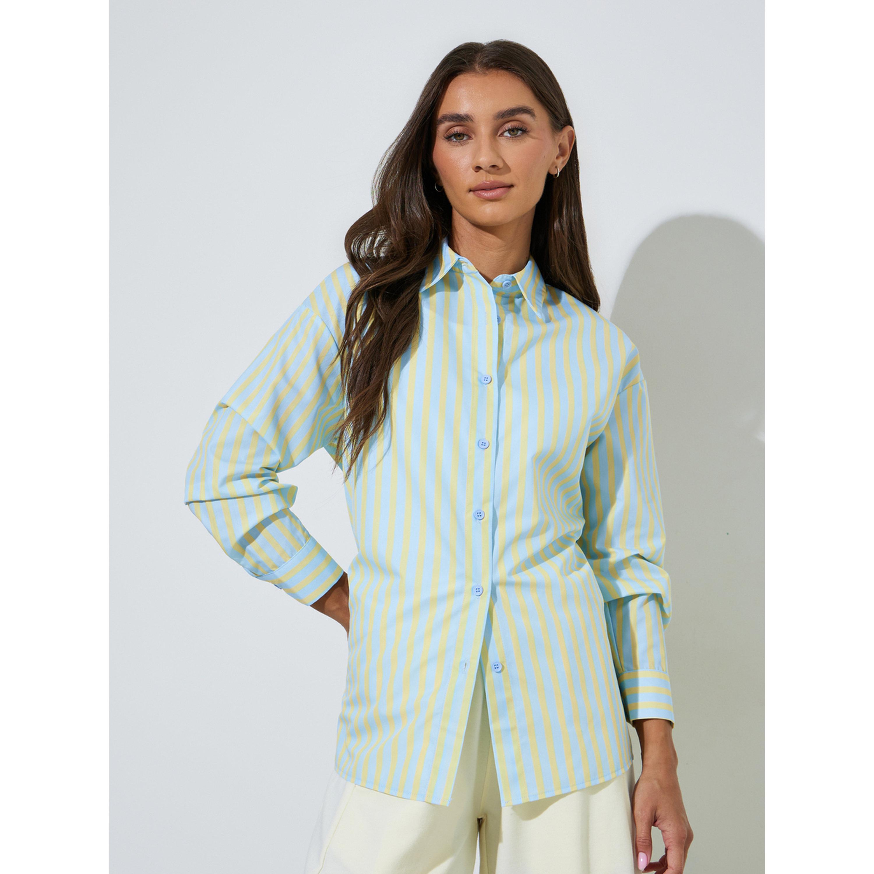 بلوزة طويلة واسعة بأكمام طويلة ومخططة متعددة الألوان-women-clothing-shirtsandblouses-shirts-image-4