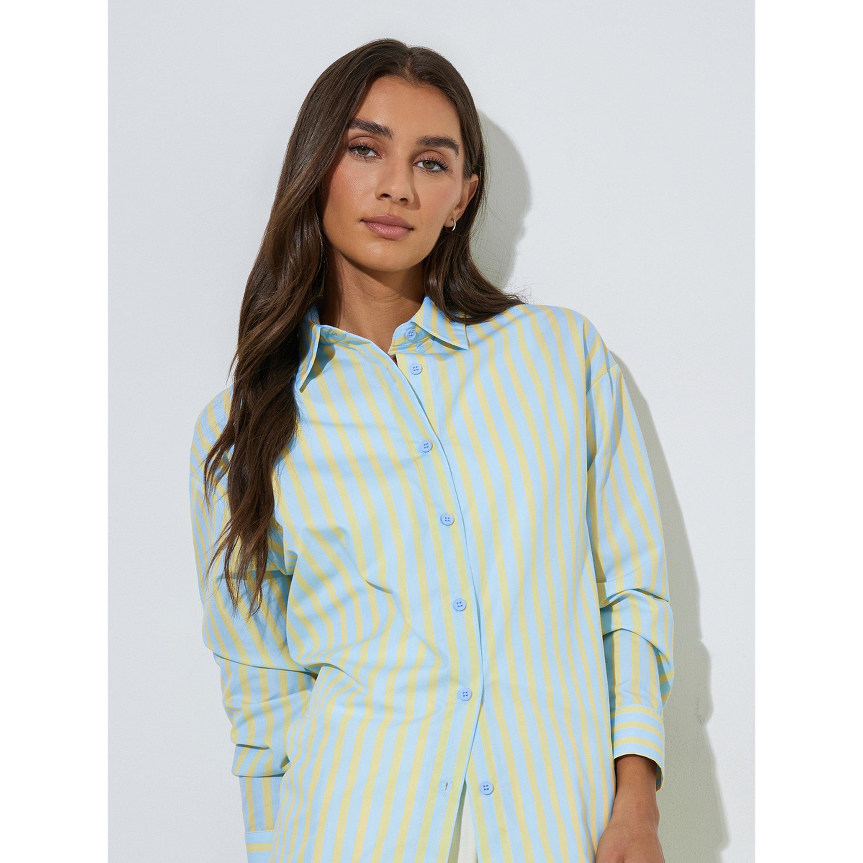 بلوزة طويلة واسعة بأكمام طويلة ومخططة متعددة الألوان-women-clothing-shirtsandblouses-shirts-image-5