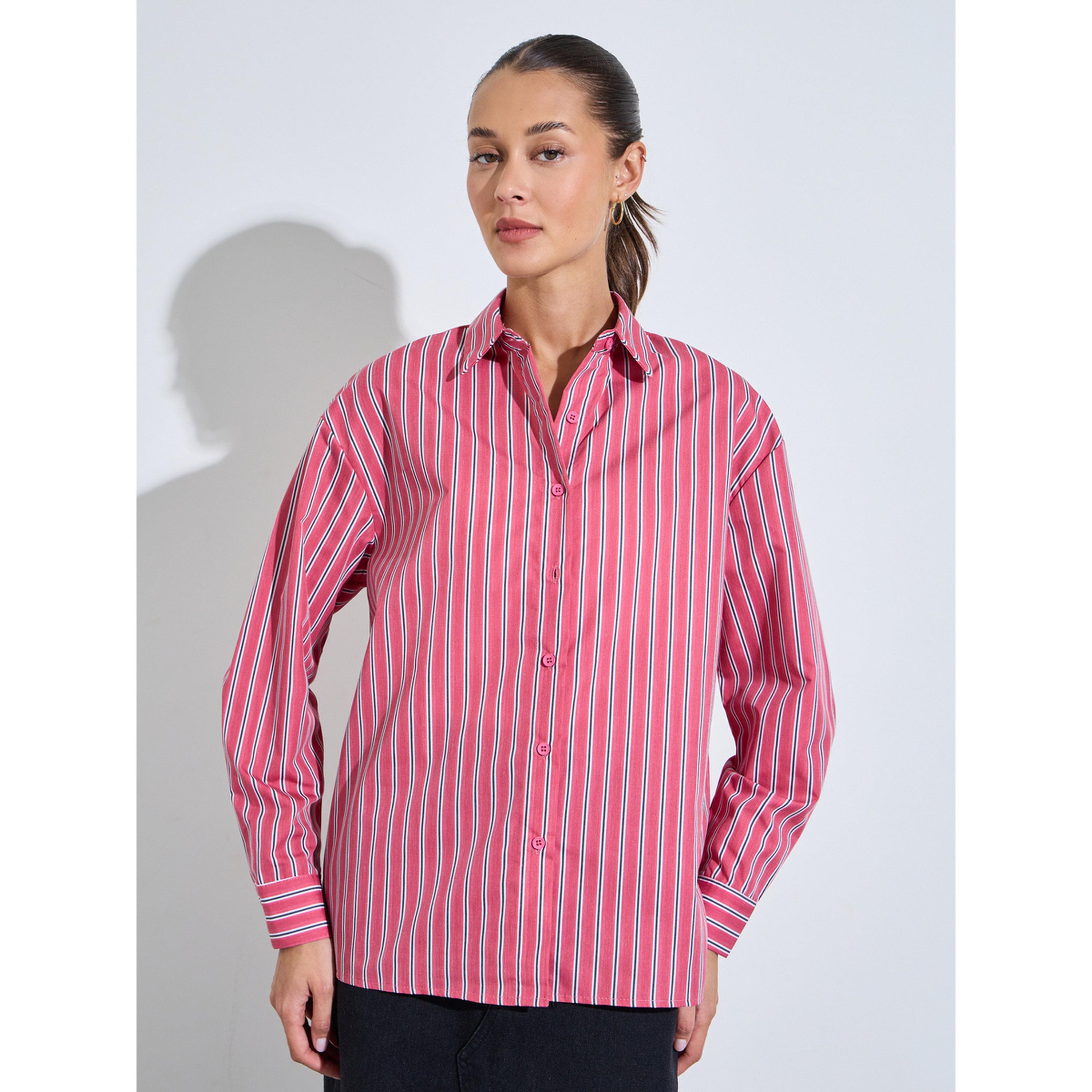 Styli Red Striped Long Sleeves Oversized Shirt-women-clothing-shirtsandblouses-shirts-image-1
