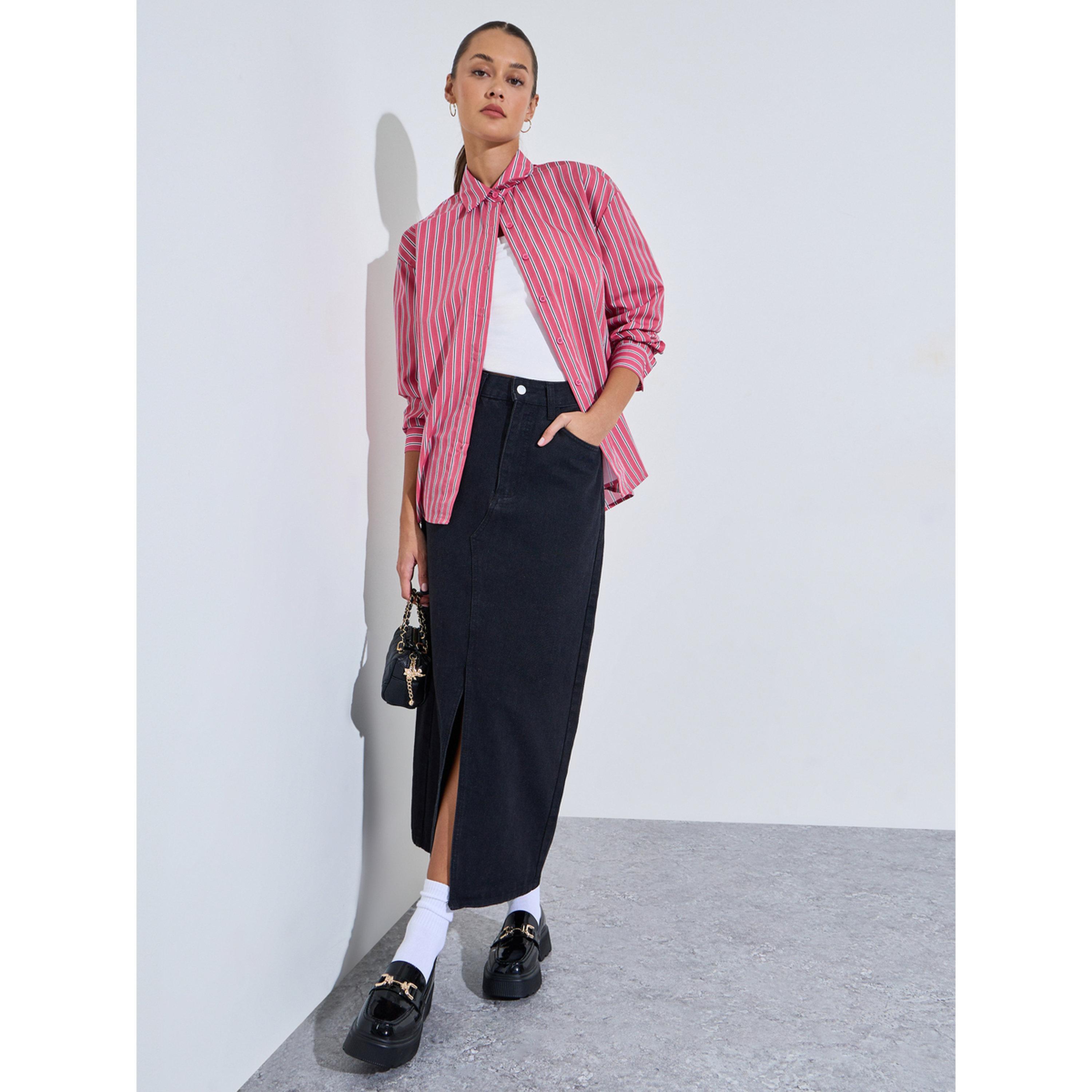 Styli Red Striped Long Sleeves Oversized Shirt-women-clothing-shirtsandblouses-shirts-image-2