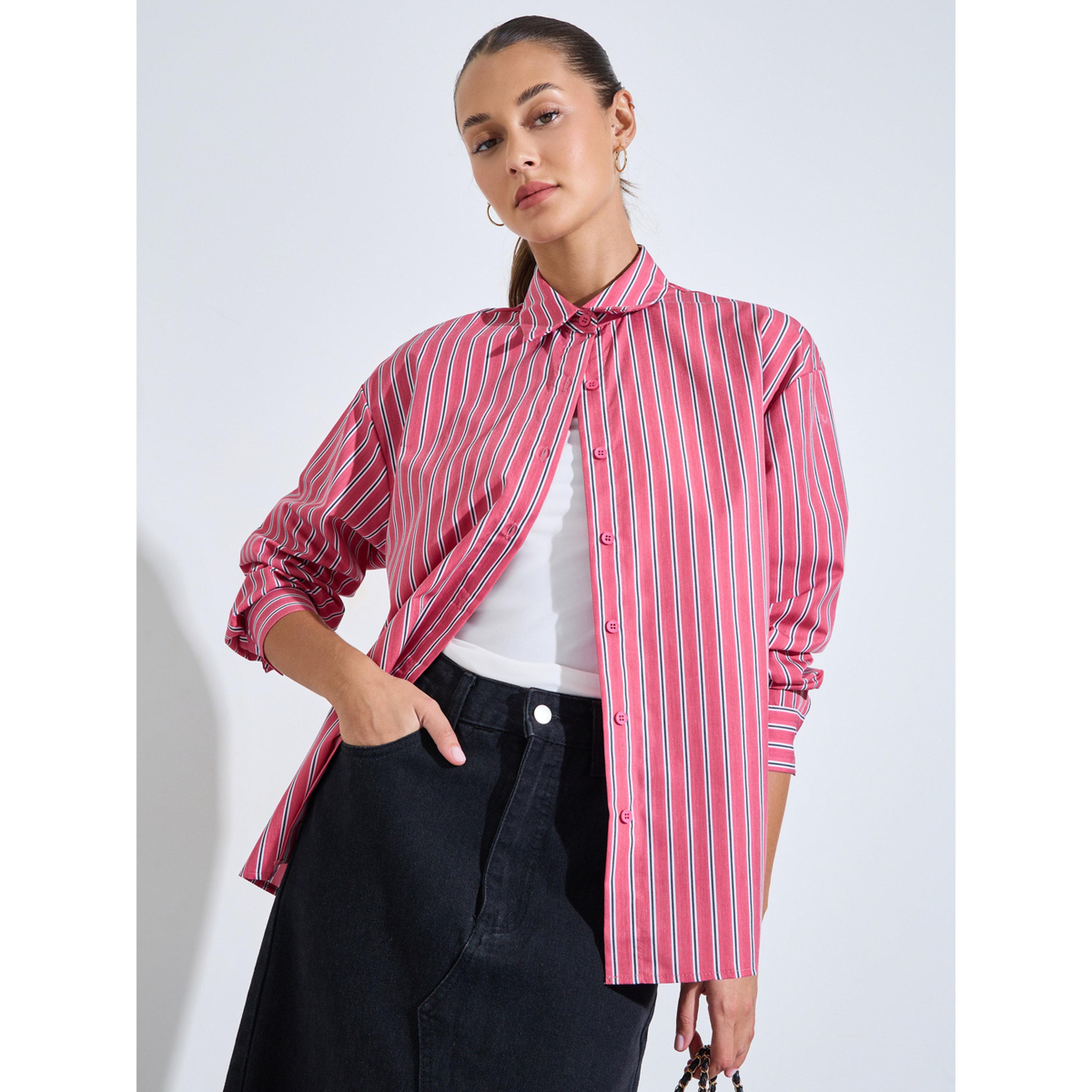 Styli Red Striped Long Sleeves Oversized Shirt-women-clothing-shirtsandblouses-shirts-image-4