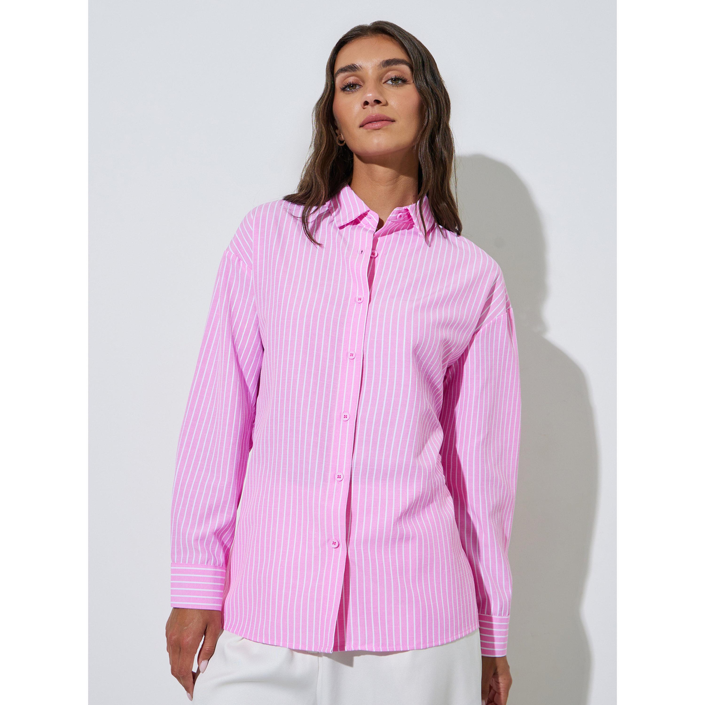 Styli Pink Striped Long Sleeves Oversized Shirt-women-clothing-shirtsandblouses-shirts-image-1