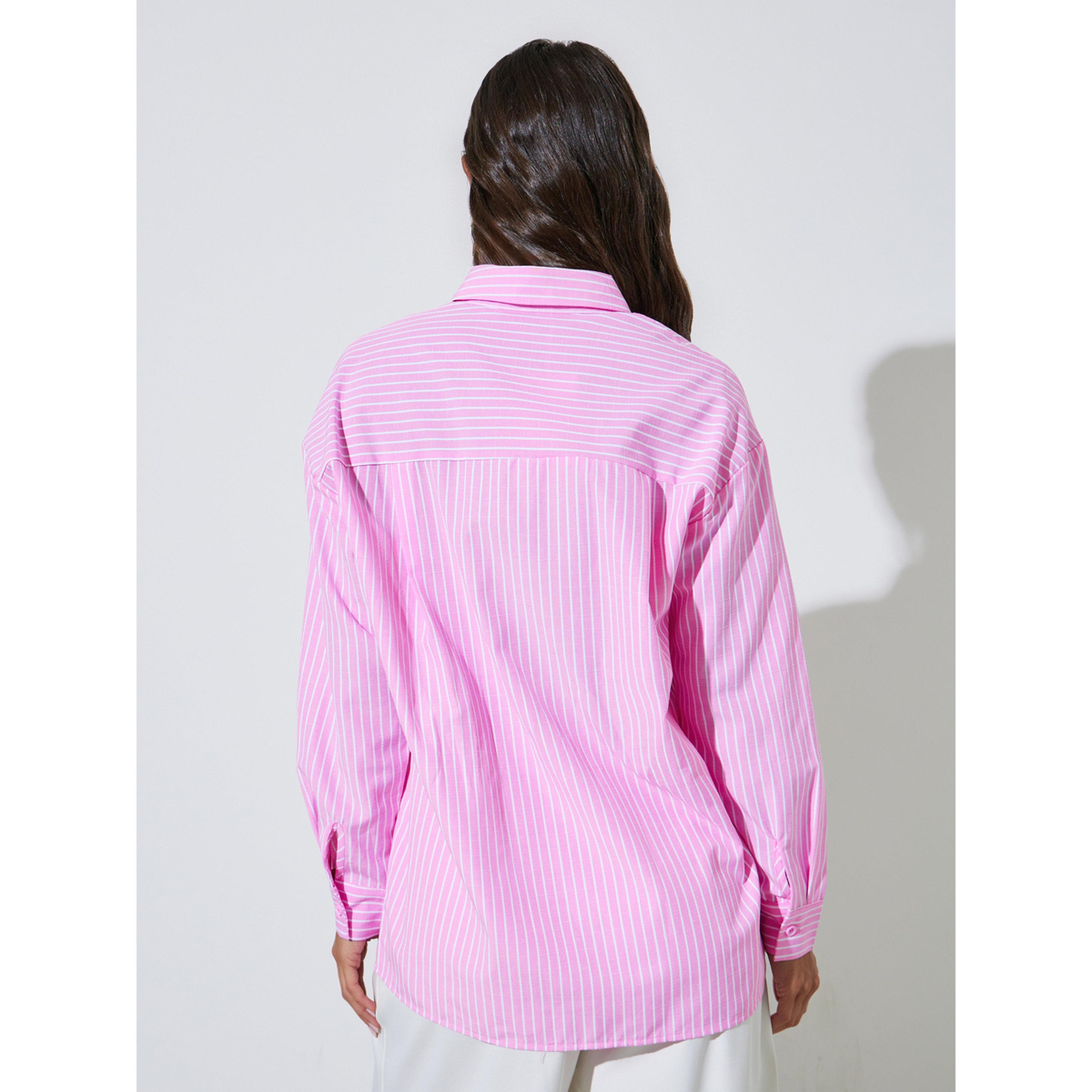 Styli Pink Striped Long Sleeves Oversized Shirt-women-clothing-shirtsandblouses-shirts-image-3