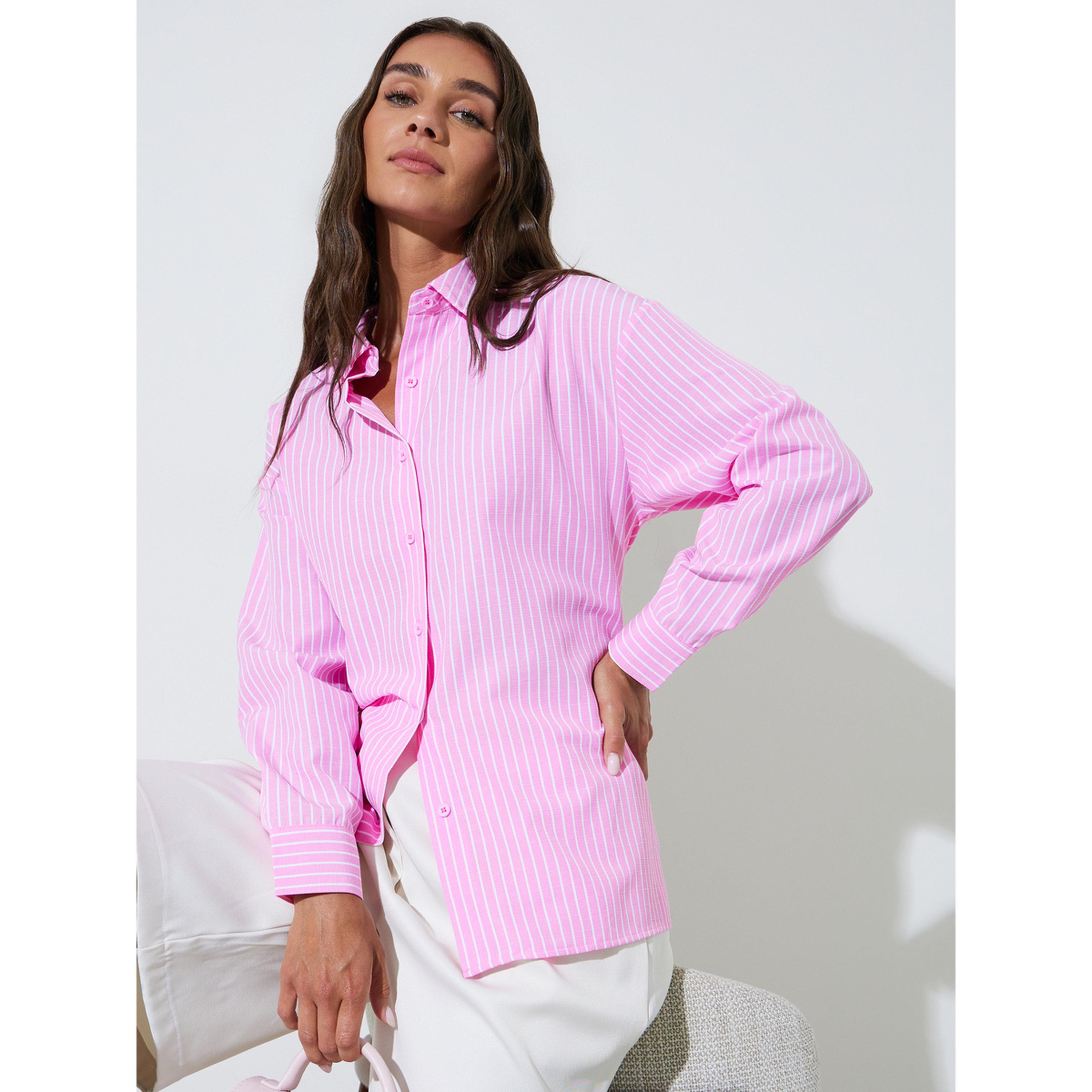 Styli Pink Striped Long Sleeves Oversized Shirt-women-clothing-shirtsandblouses-shirts-image-4
