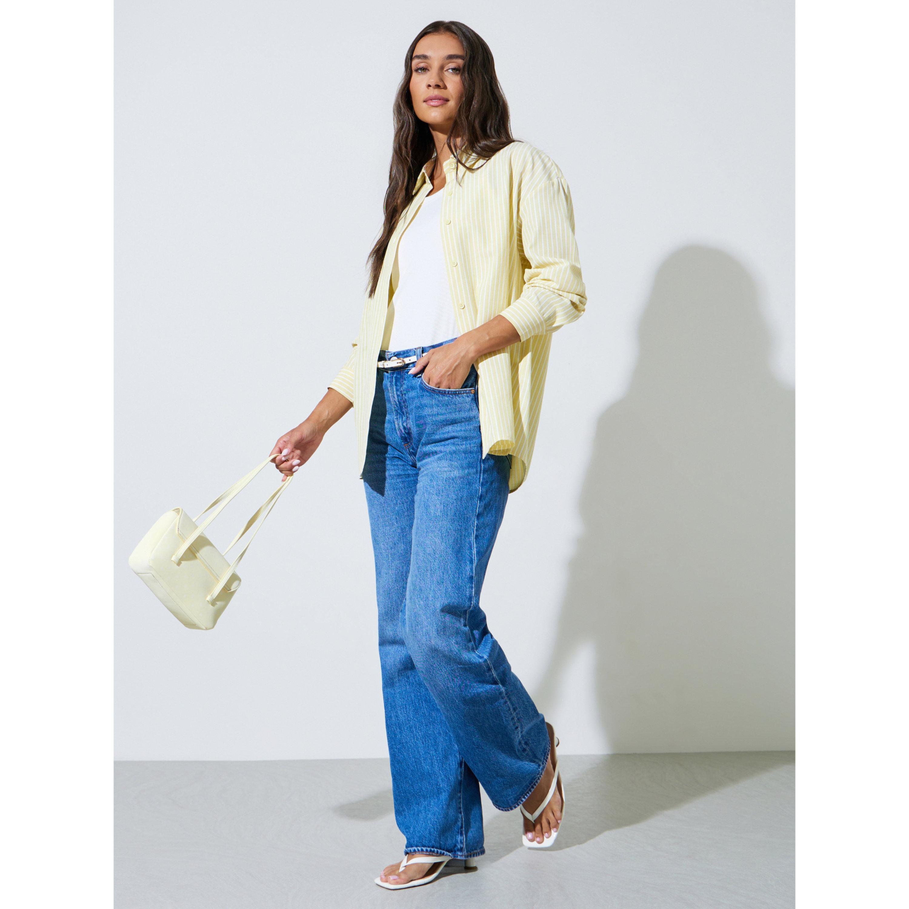 Styli Yellow Striped Long Sleeves Oversized Shirt-women-clothing-shirtsandblouses-shirts-image-2