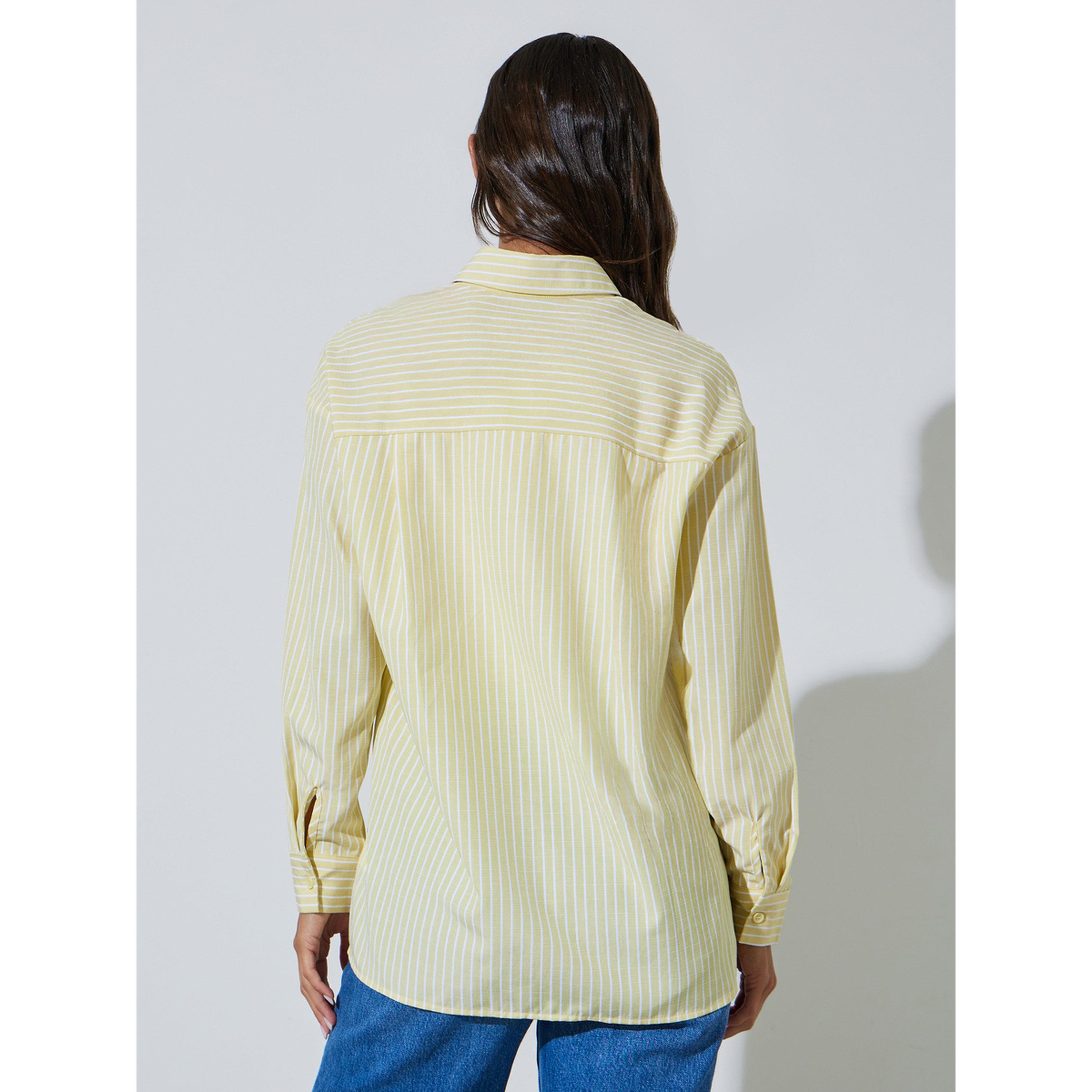 Styli Yellow Striped Long Sleeves Oversized Shirt-women-clothing-shirtsandblouses-shirts-image-3