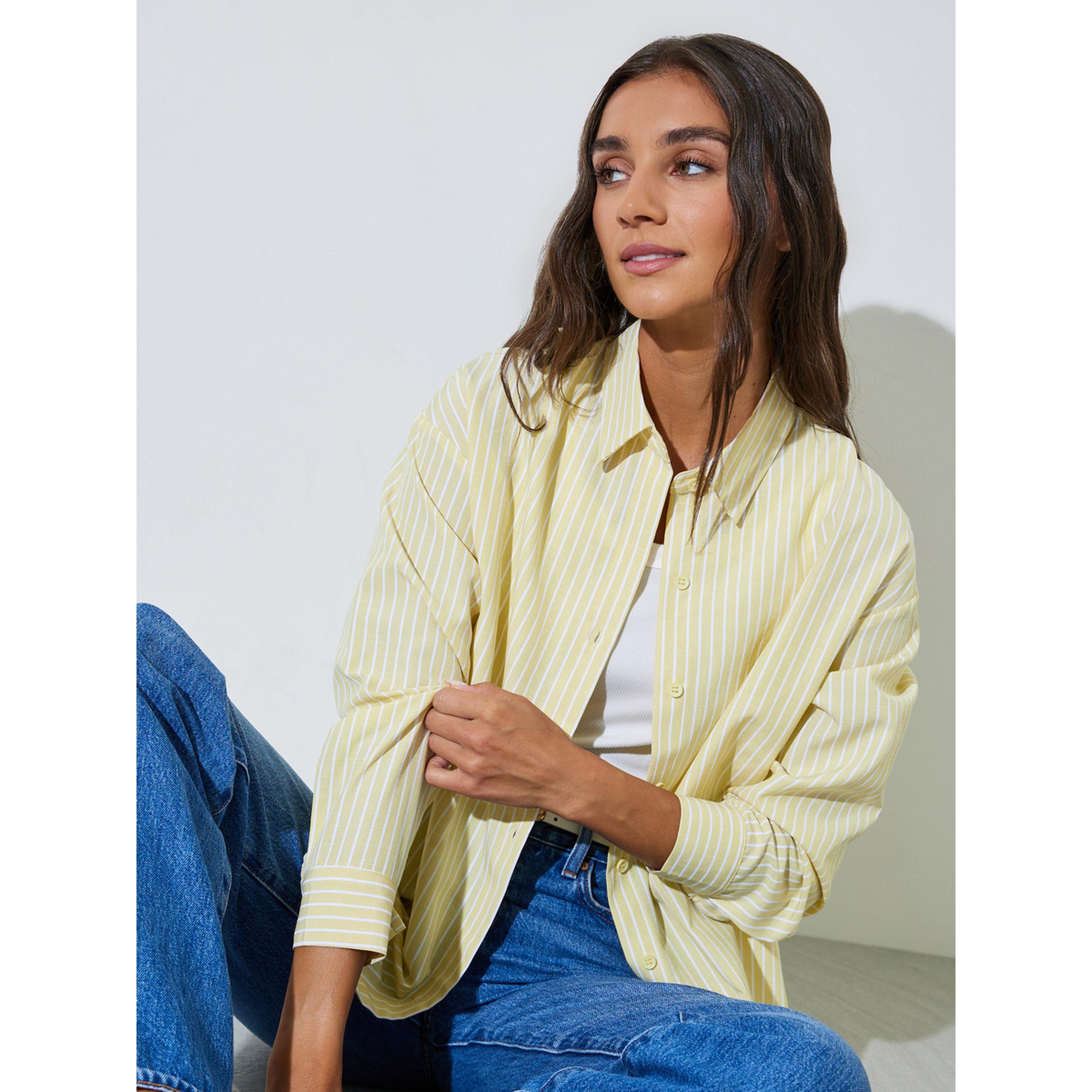 Styli Yellow Striped Long Sleeves Oversized Shirt-women-clothing-shirtsandblouses-shirts-image-4