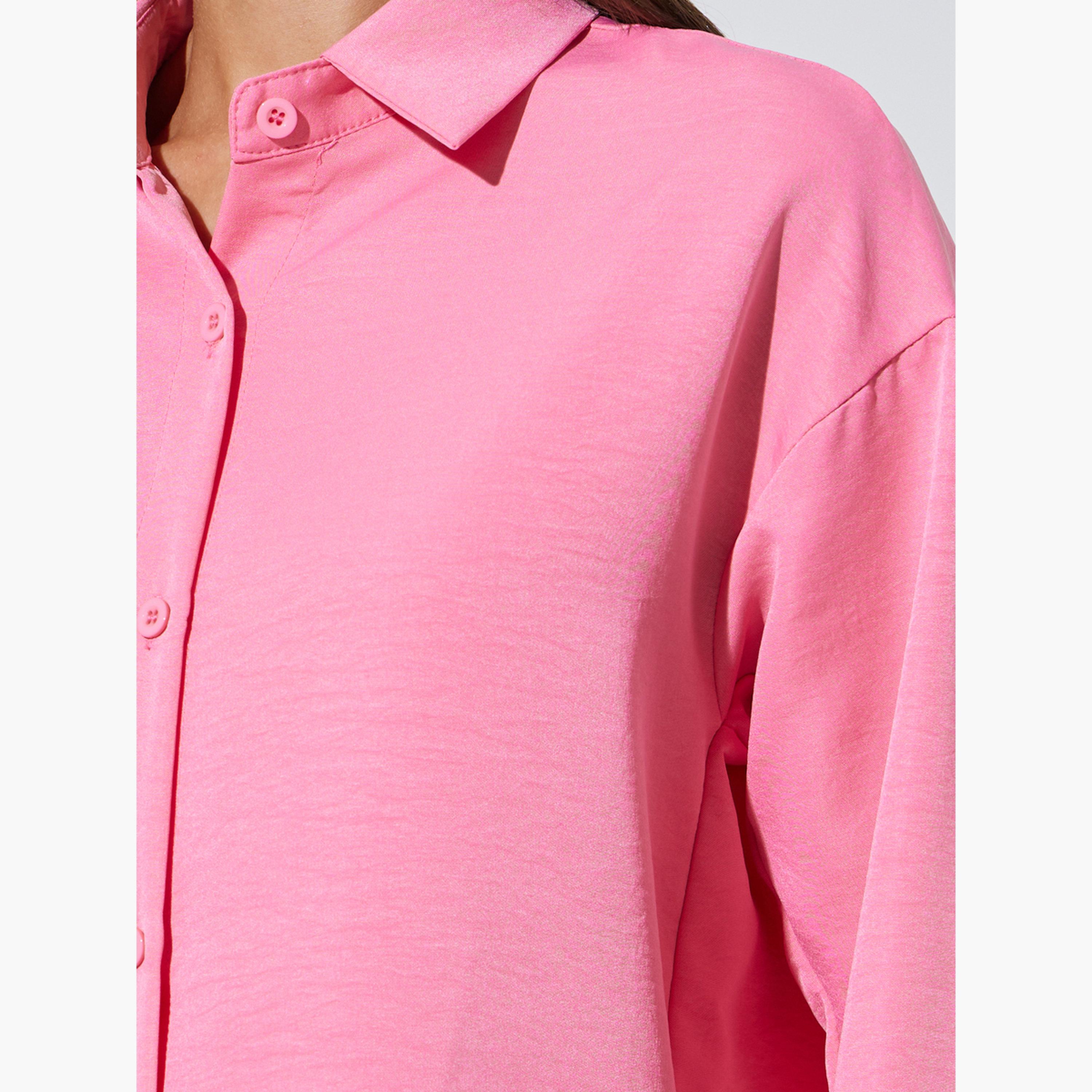 قميص واسع بأكمام طويلة بلون سادة لون وردي-women-clothing-shirtsandblouses-shirts-image-5