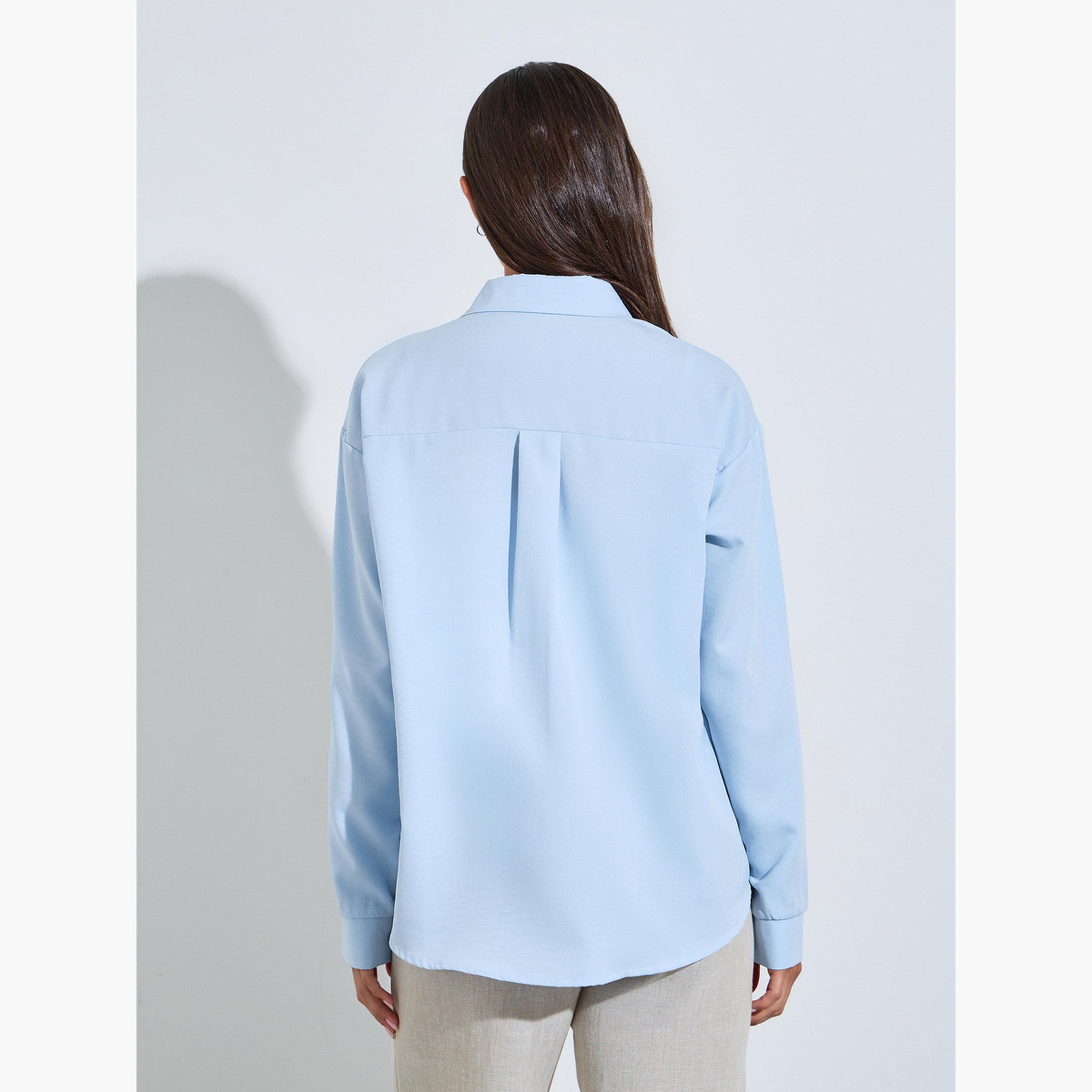 قميص واسع بأكمام طويلة بلون سادة لون أزرق فاتح-women-clothing-shirtsandblouses-shirts-image-5
