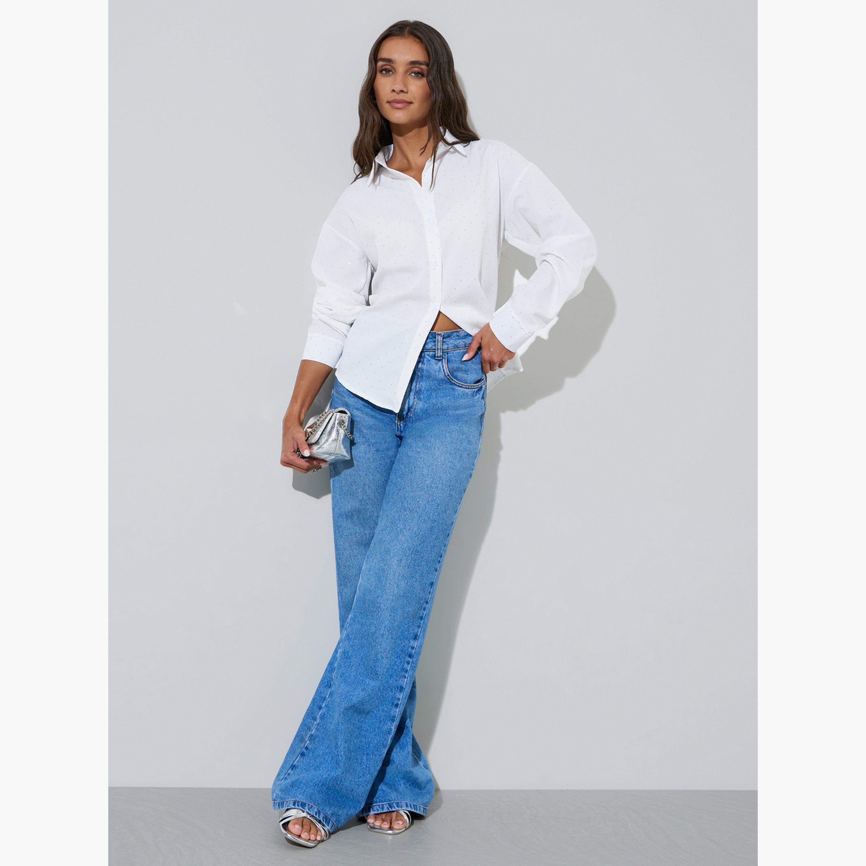 قميص واسع بأكمام طويلة وتفاصيل مزينة لون أبيض-women-clothing-shirtsandblouses-shirts-image-2