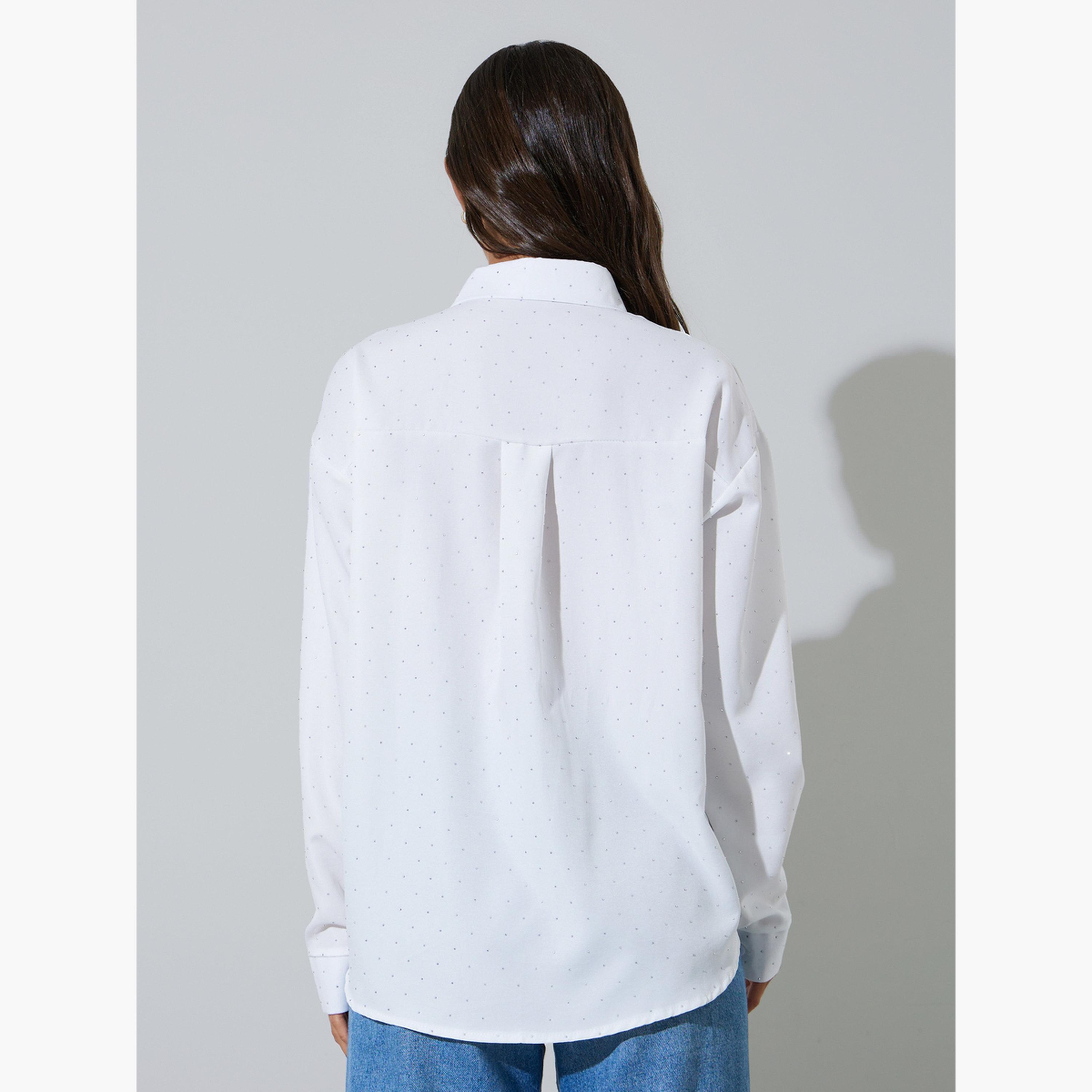 قميص واسع بأكمام طويلة وتفاصيل مزينة لون أبيض-women-clothing-shirtsandblouses-shirts-image-4