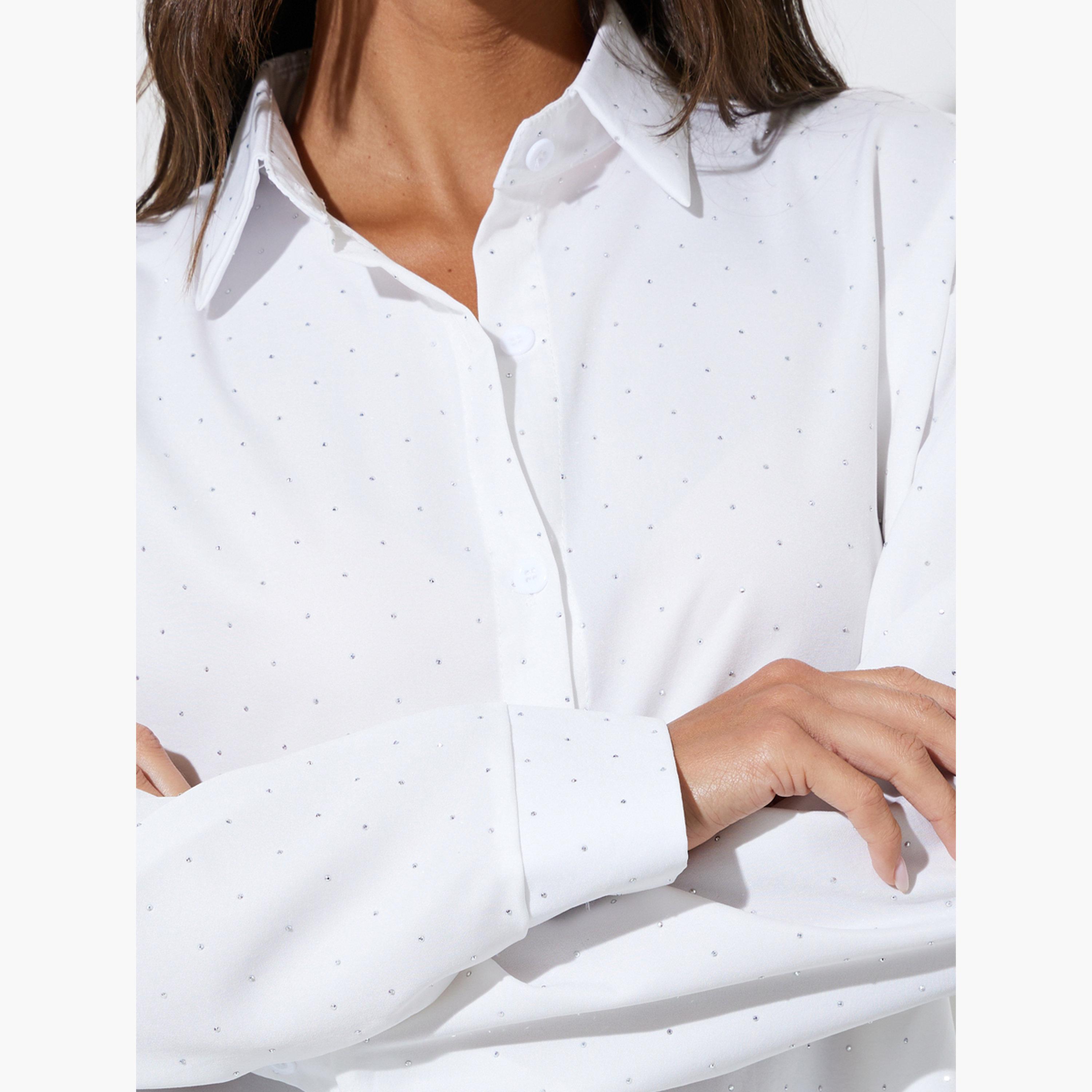 قميص واسع بأكمام طويلة وتفاصيل مزينة لون أبيض-women-clothing-shirtsandblouses-shirts-image-5