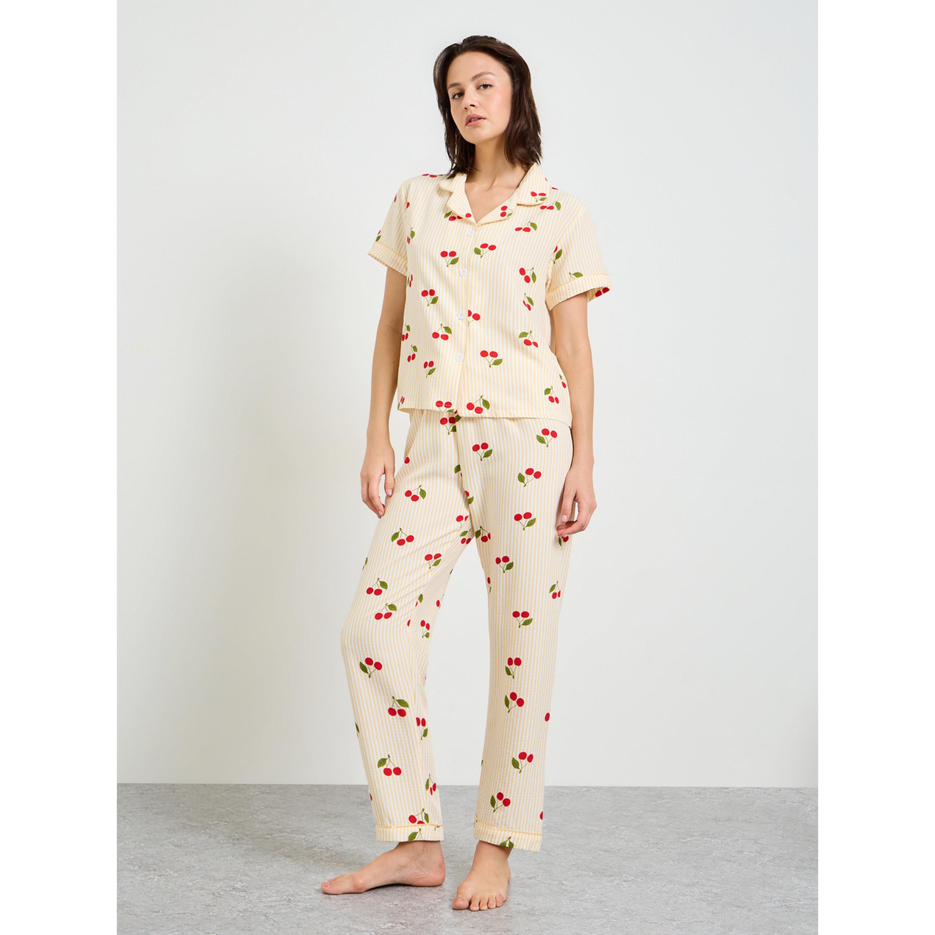 Take Two Cherry Print Striped Shirt and Pajama Set-women-clothing-nightwear-pyjamas-longsets-image-1