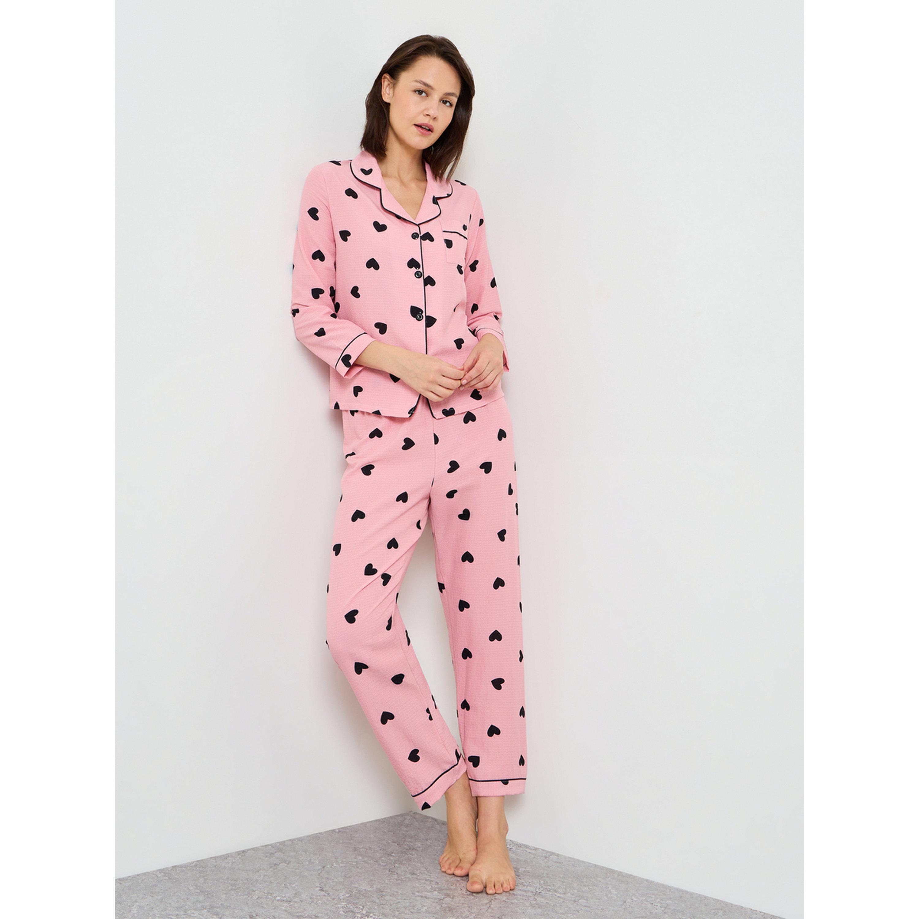 Take Two Pink Heart Print Long Sleeve Pyjama Set-women-clothing-nightwear-pyjamas-longsets-image-1