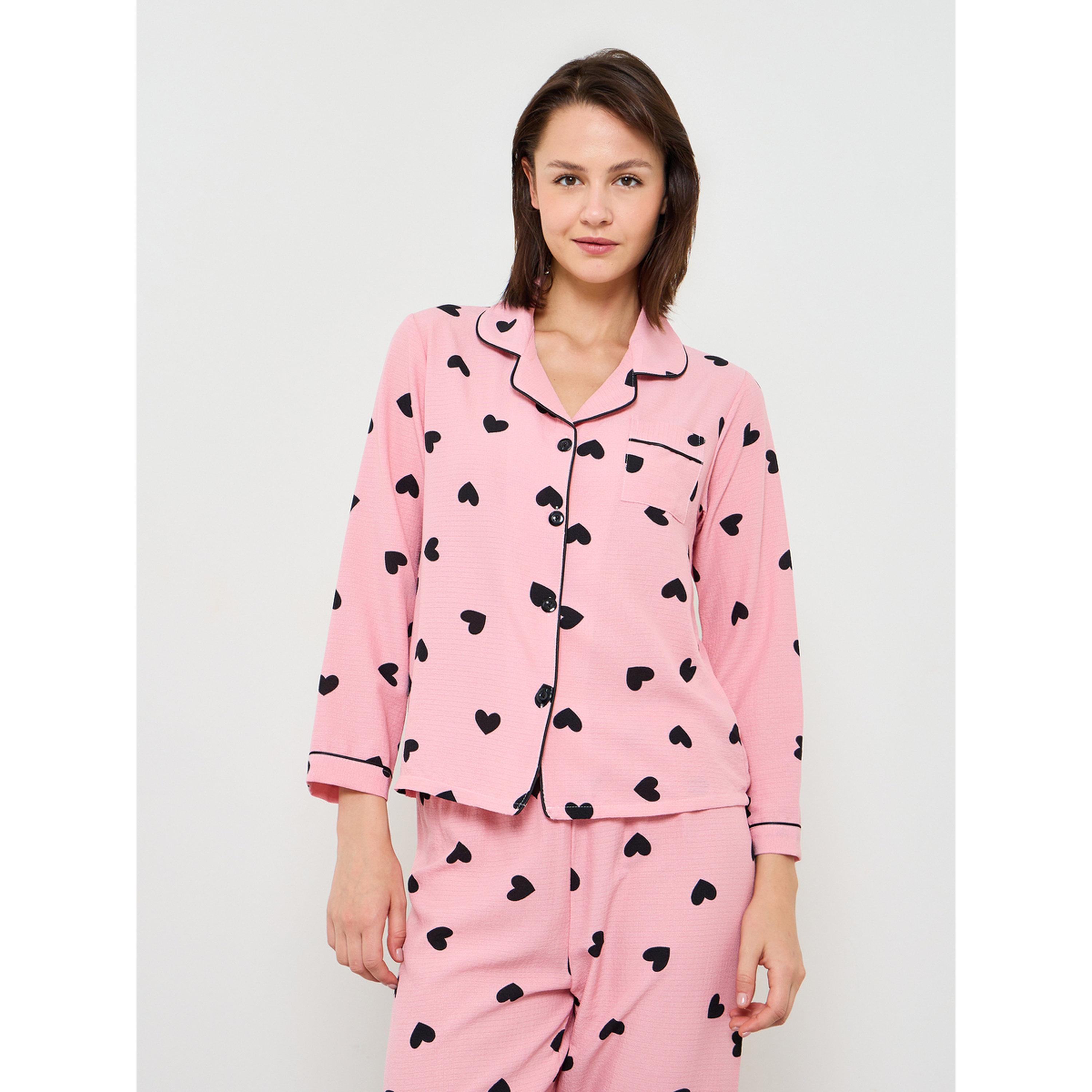 Take Two Pink Heart Print Long Sleeve Pyjama Set-women-clothing-nightwear-pyjamas-longsets-image-2