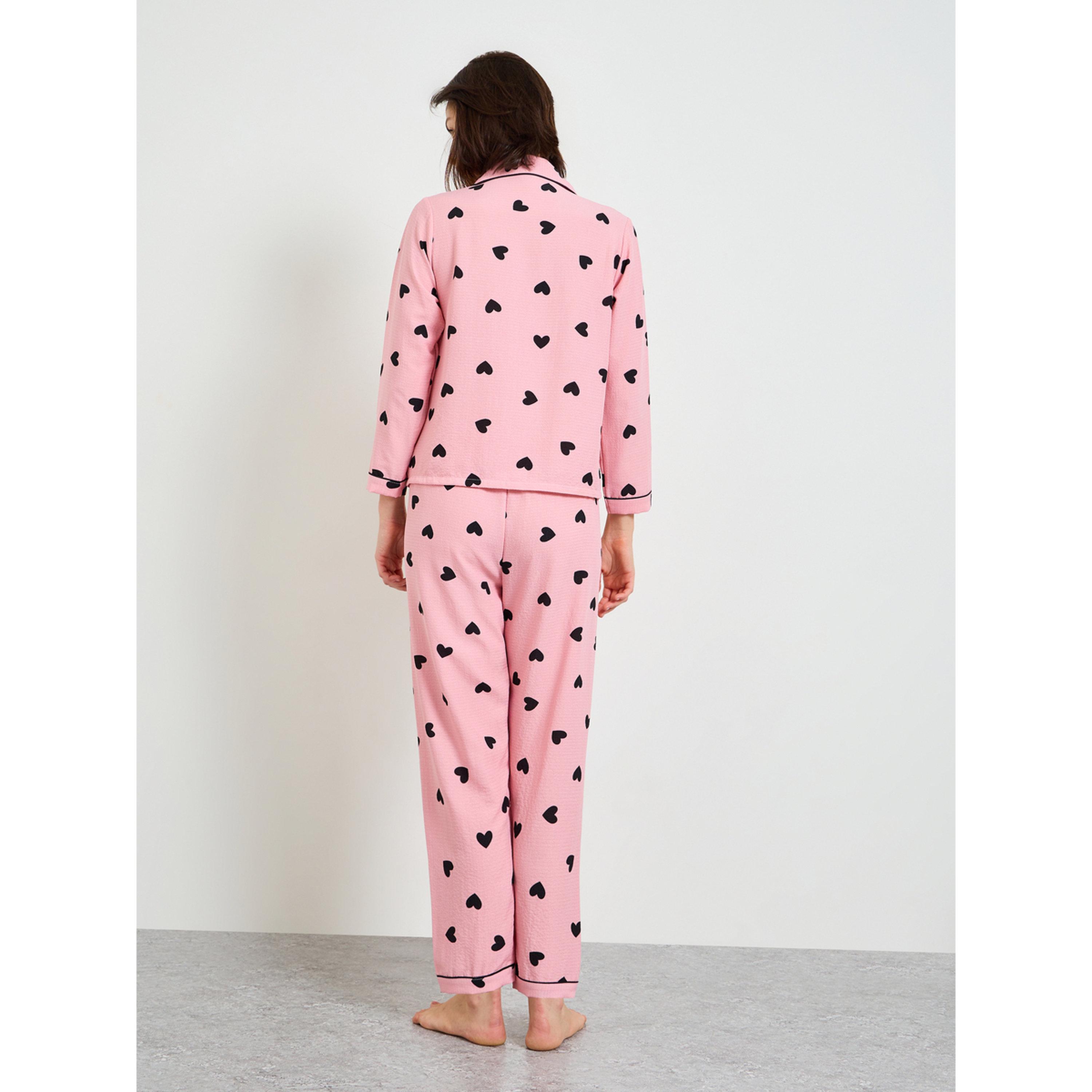 Take Two Pink Heart Print Long Sleeve Pyjama Set-women-clothing-nightwear-pyjamas-longsets-image-3