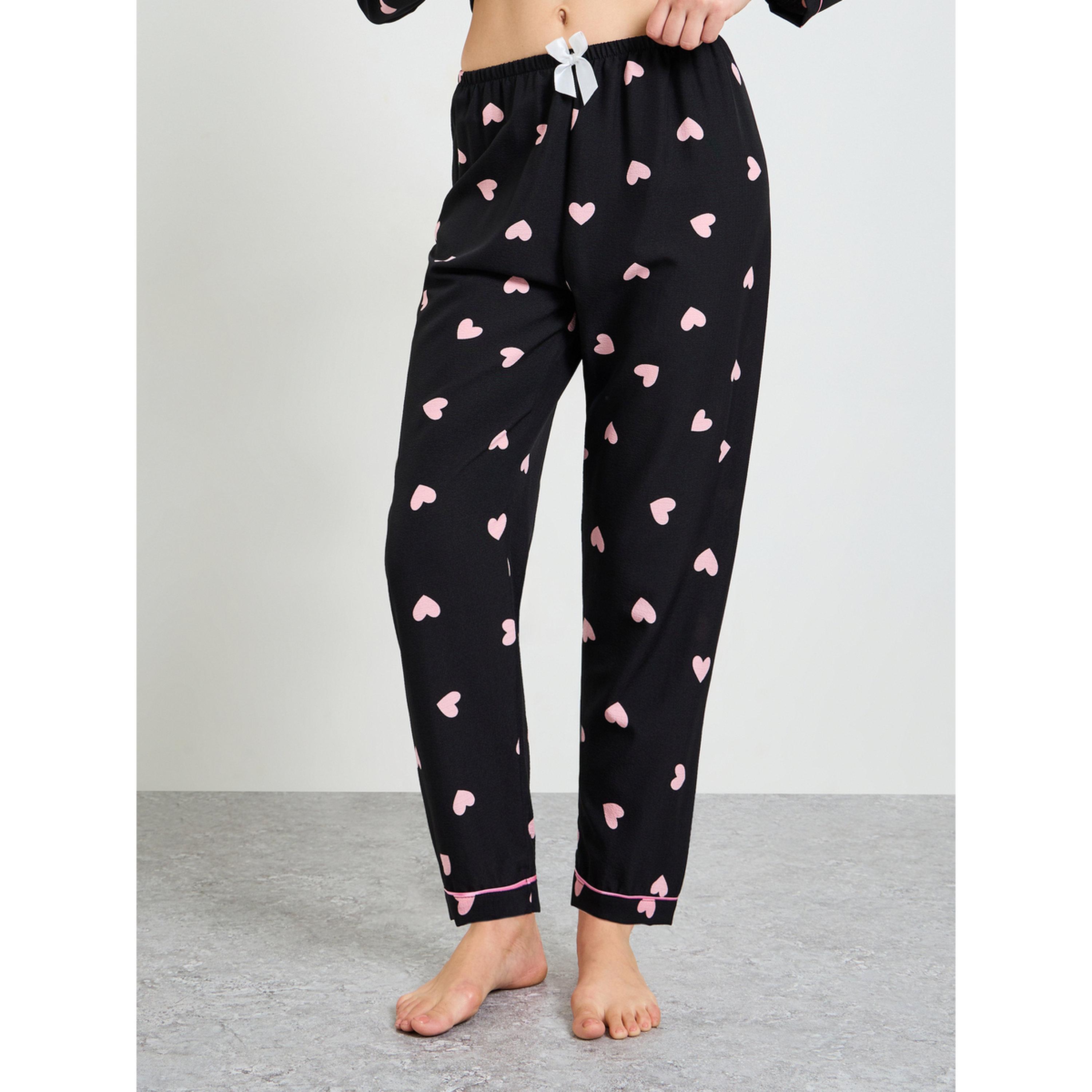 Take Two Black Heart Print Long Sleeve Shirt and Pajama Set-women-clothing-nightwear-pyjamas-longsets-image-5