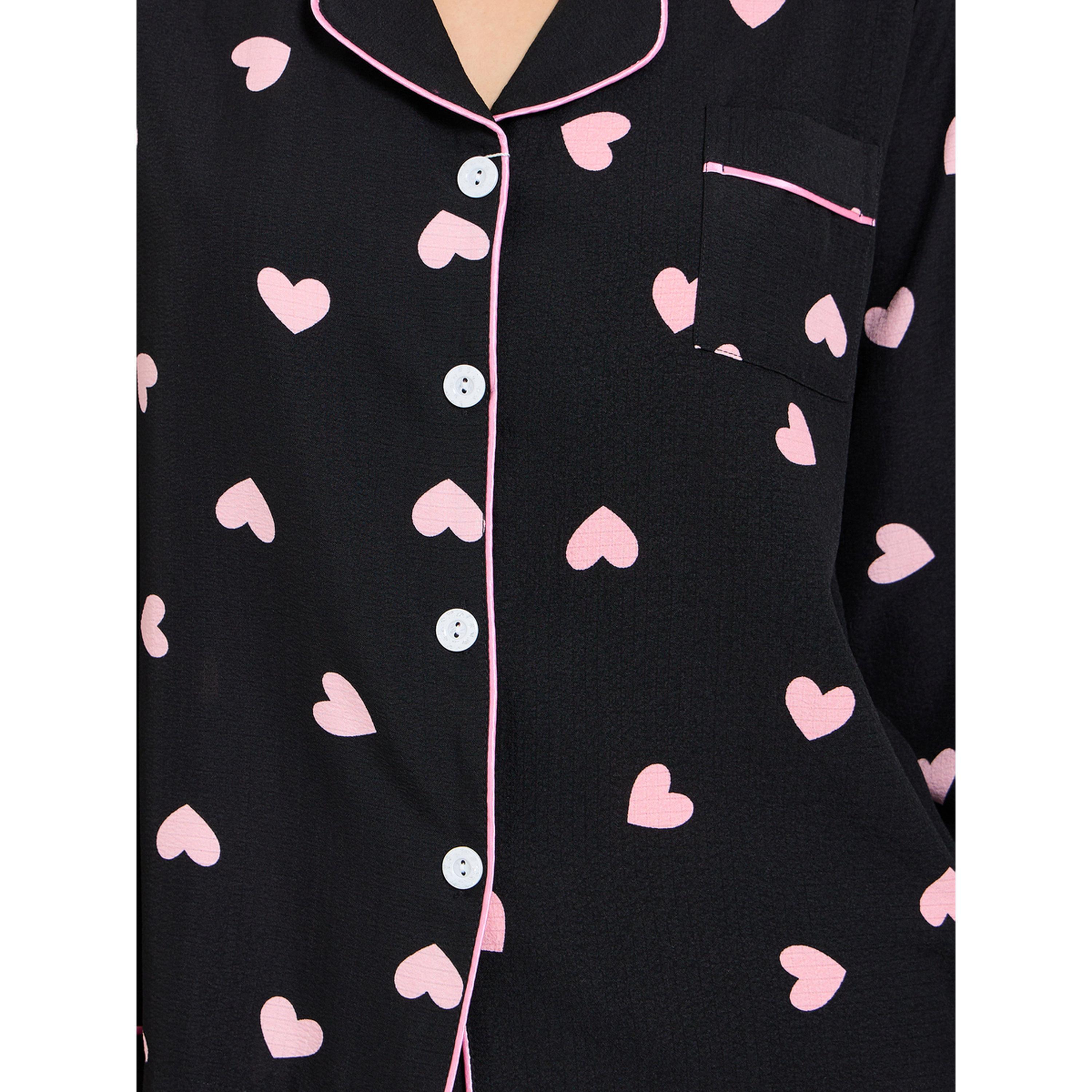 Take Two Black Heart Print Long Sleeve Shirt and Pajama Set-women-clothing-nightwear-pyjamas-longsets-image-6