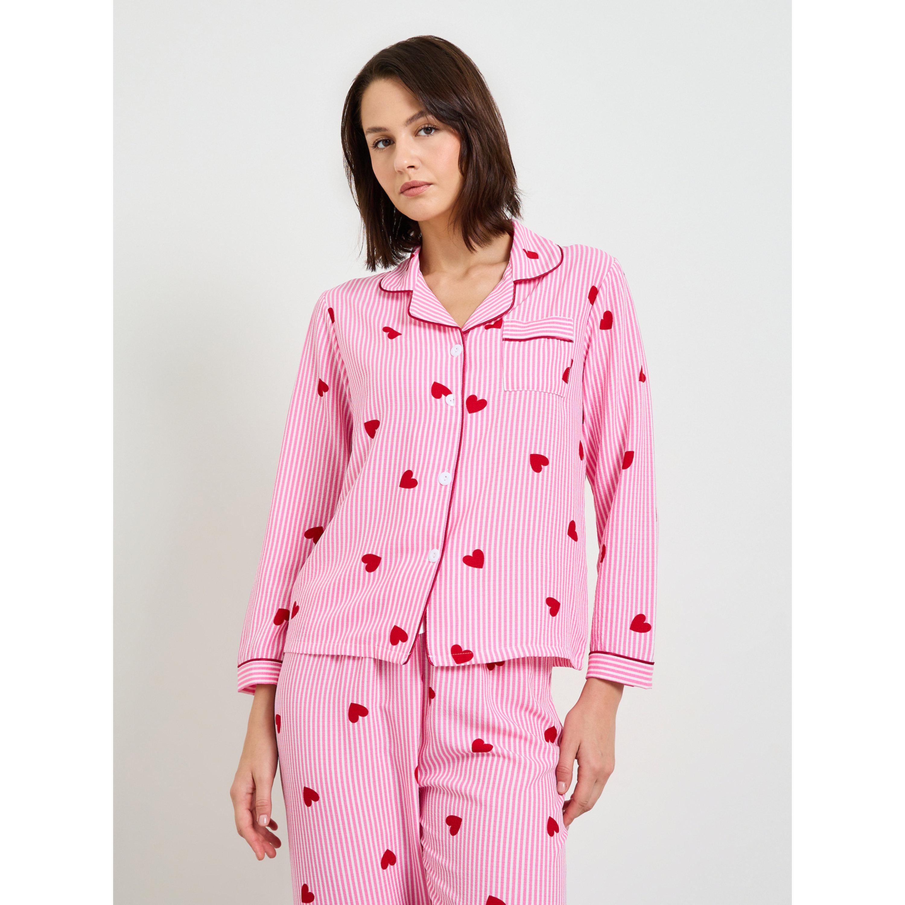 Take Two Pink Striped Heart Print Long Sleeve Pajama Set-women-clothing-nightwear-pyjamas-longsets-image-3