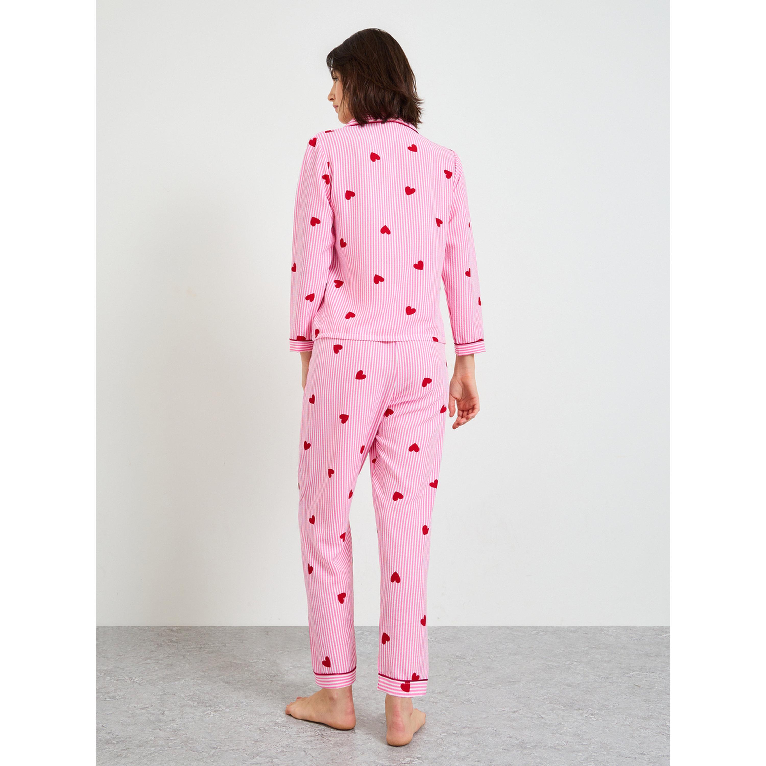 Take Two Pink Striped Heart Print Long Sleeve Pajama Set-women-clothing-nightwear-pyjamas-longsets-image-4