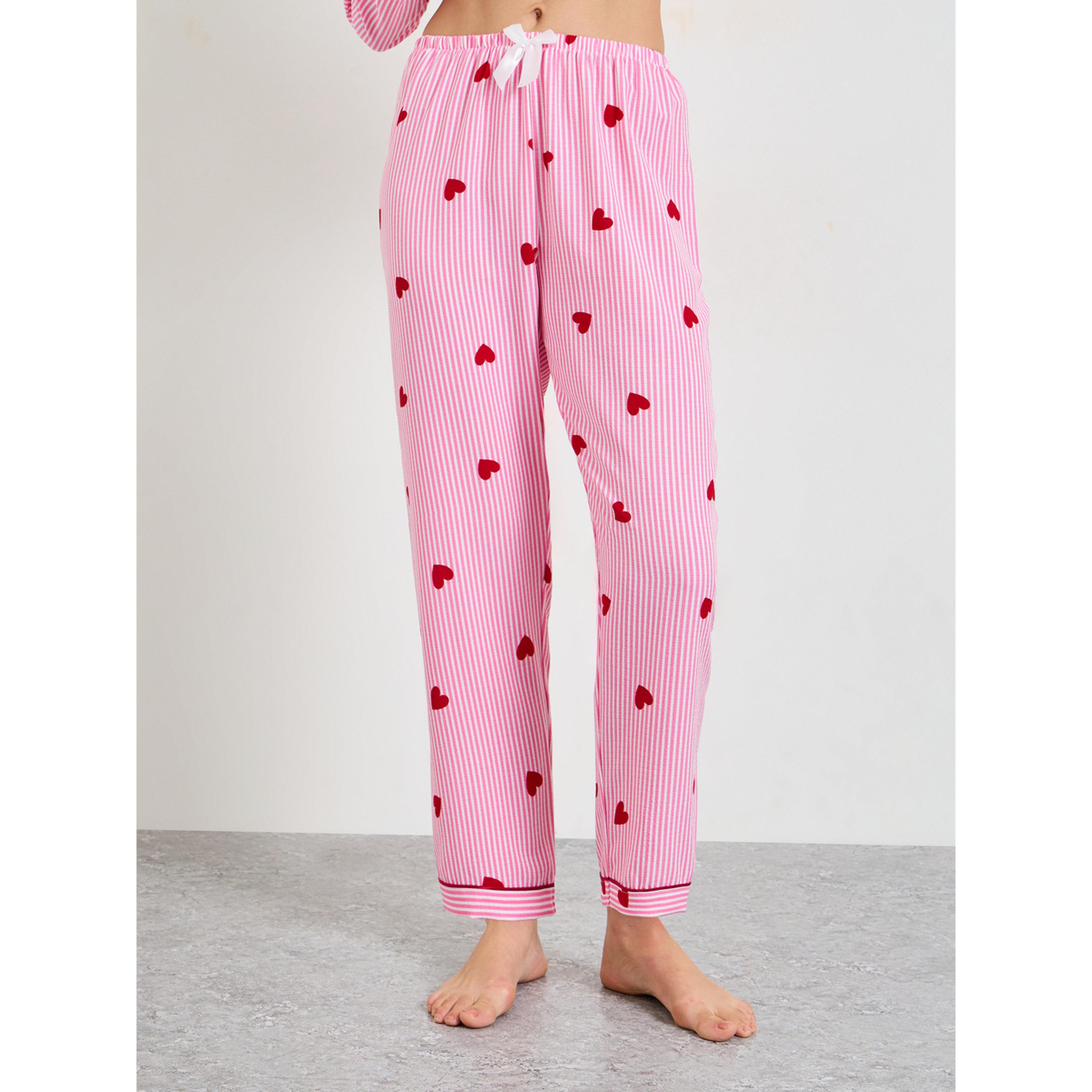 Take Two Pink Striped Heart Print Long Sleeve Pajama Set-women-clothing-nightwear-pyjamas-longsets-image-5
