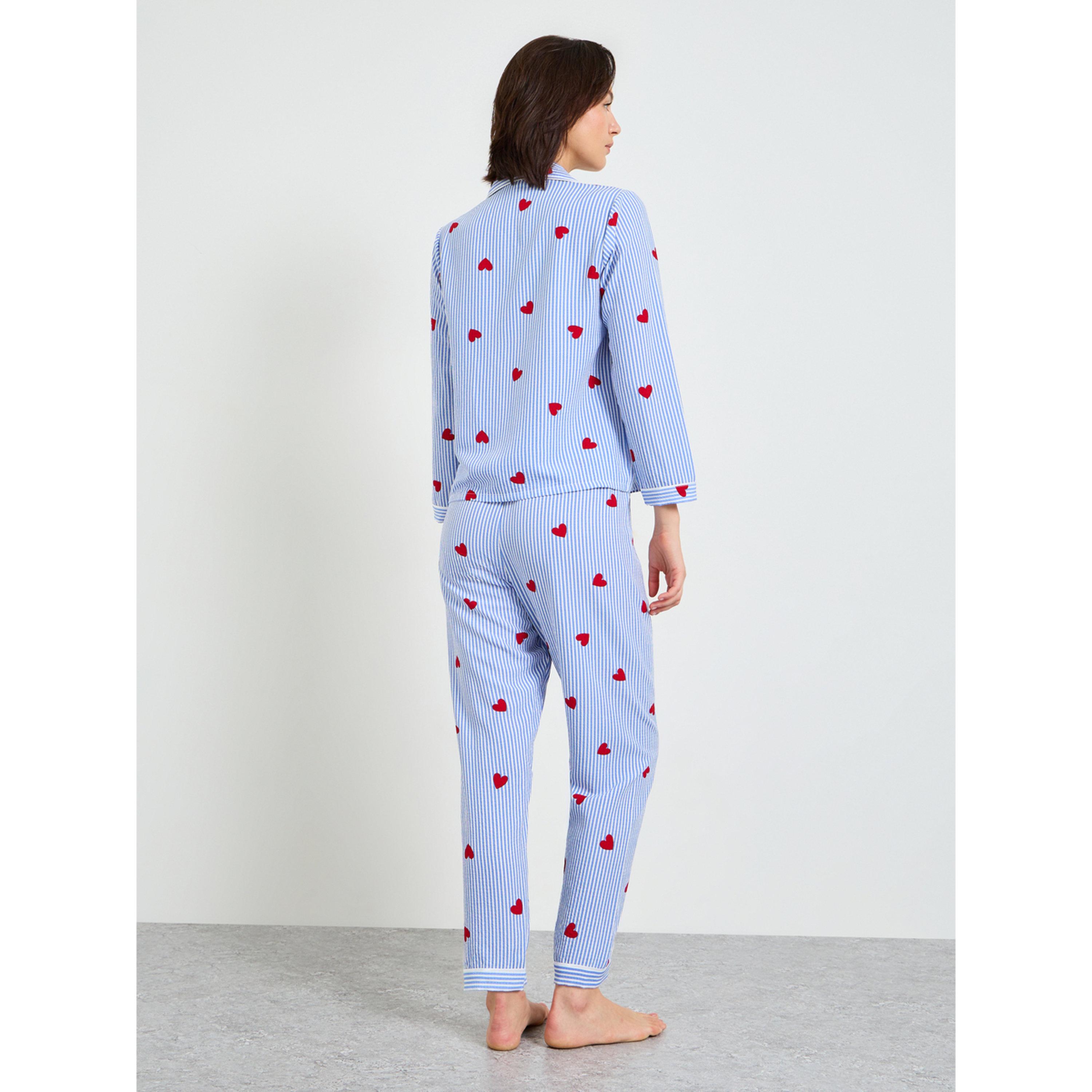 Take Two Blue Striped Heart Print Long Sleeve Pajama Set-women-clothing-nightwear-pyjamas-longsets-image-2