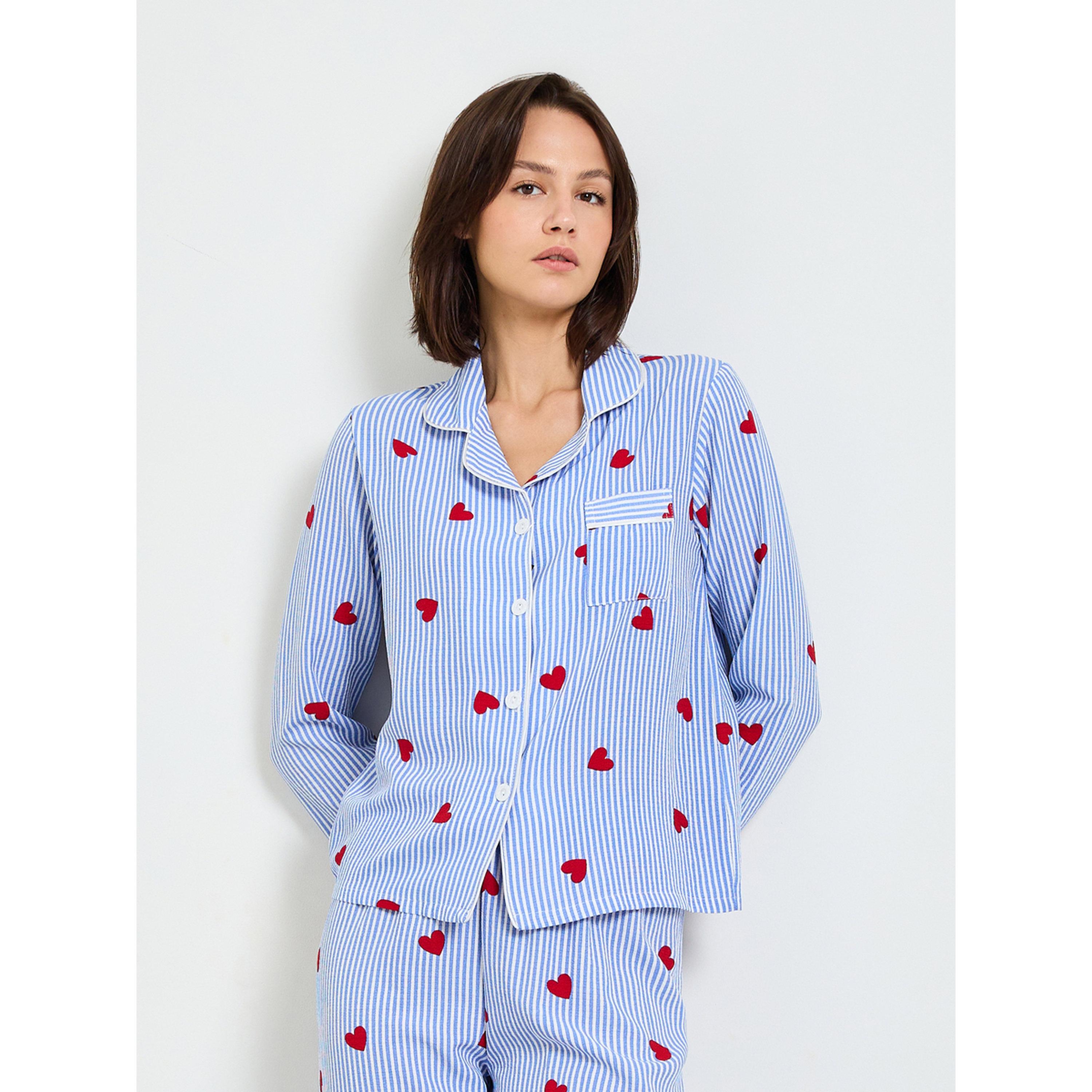 Take Two Blue Striped Heart Print Long Sleeve Pajama Set-women-clothing-nightwear-pyjamas-longsets-image-3