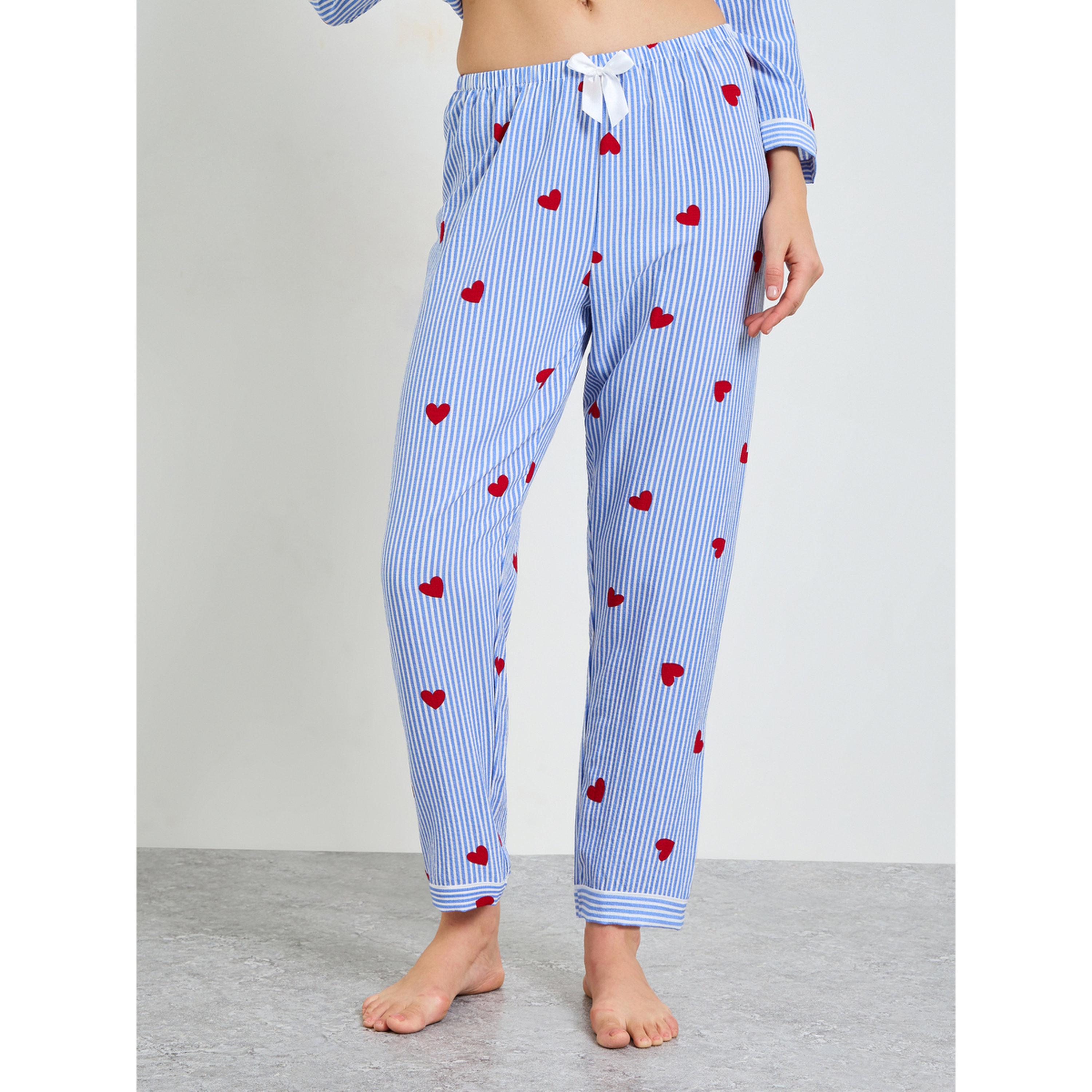 Take Two Blue Striped Heart Print Long Sleeve Pajama Set-women-clothing-nightwear-pyjamas-longsets-image-5