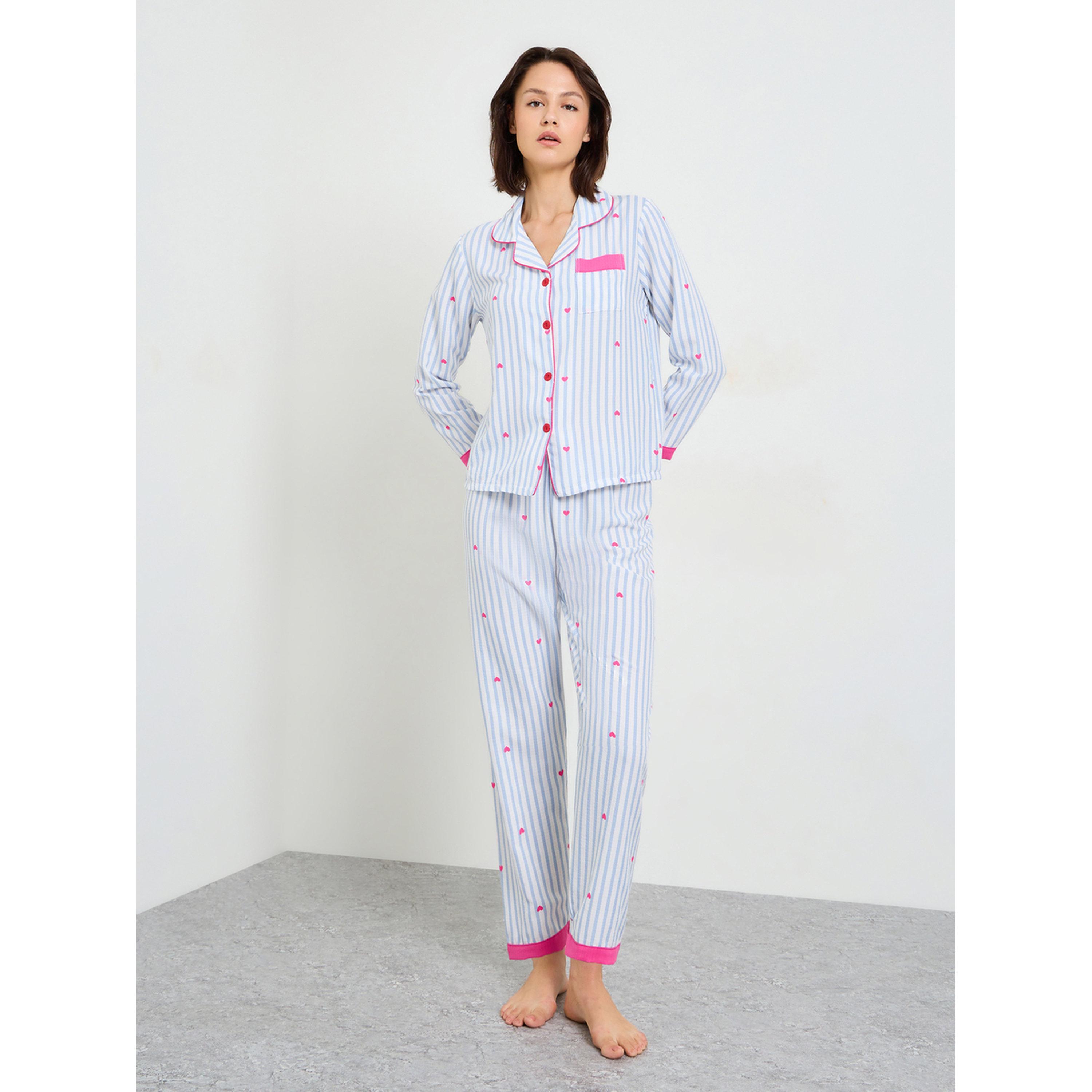 Take Two Striped and Heart Print Collared Pajama Set-women-clothing-nightwear-pyjamas-longsets-image-1