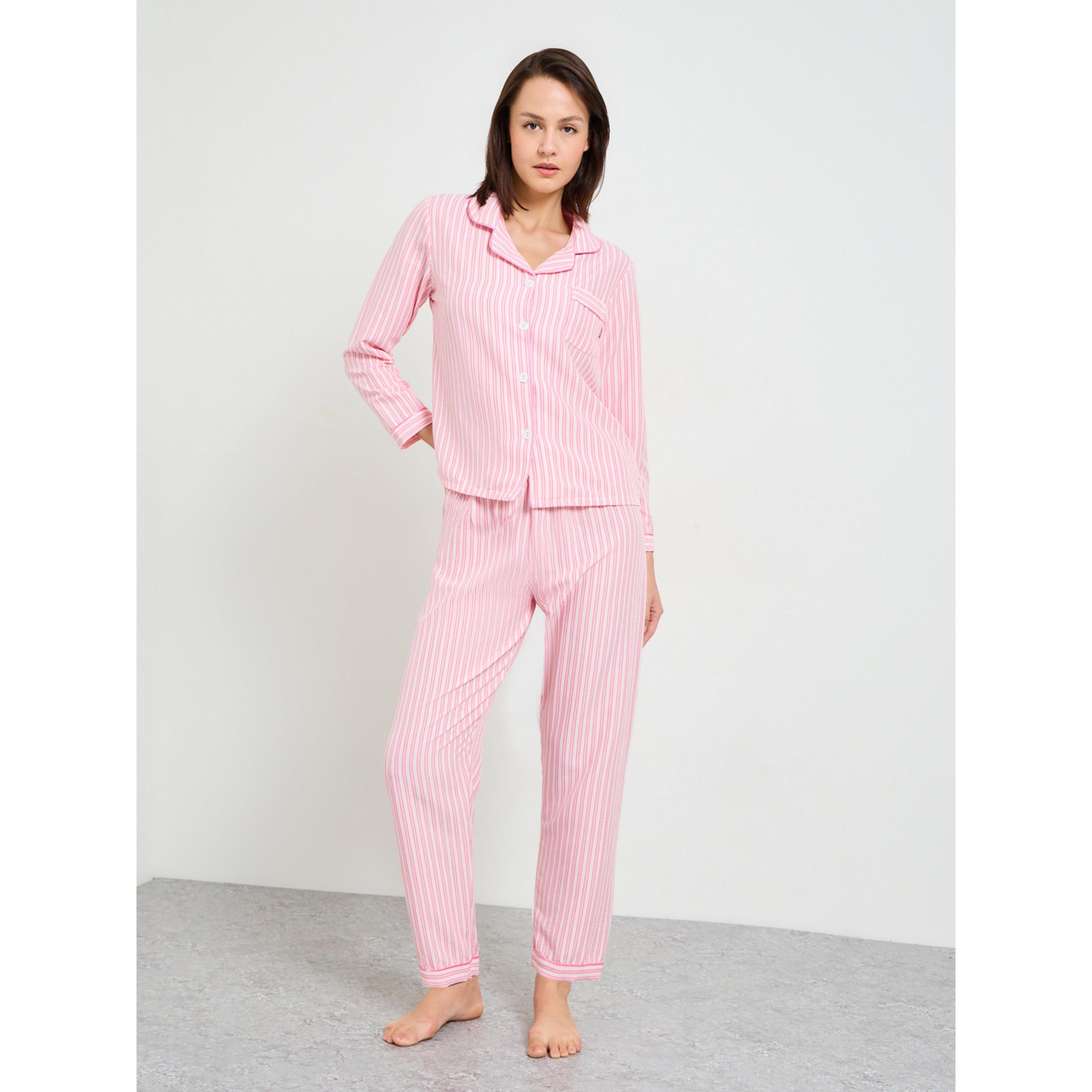 Take Two Pink Striped Polyester Pajama Set with Long Sleeves-women-clothing-nightwear-pyjamas-longsets-image-1