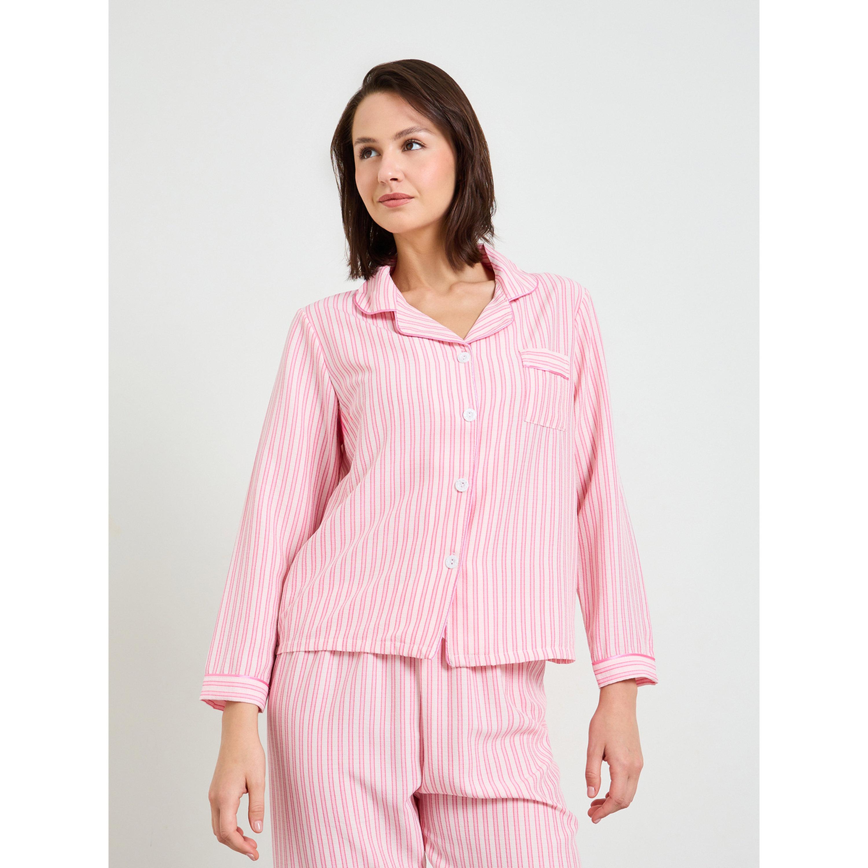 Take Two Pink Striped Polyester Pajama Set with Long Sleeves-women-clothing-nightwear-pyjamas-longsets-image-2